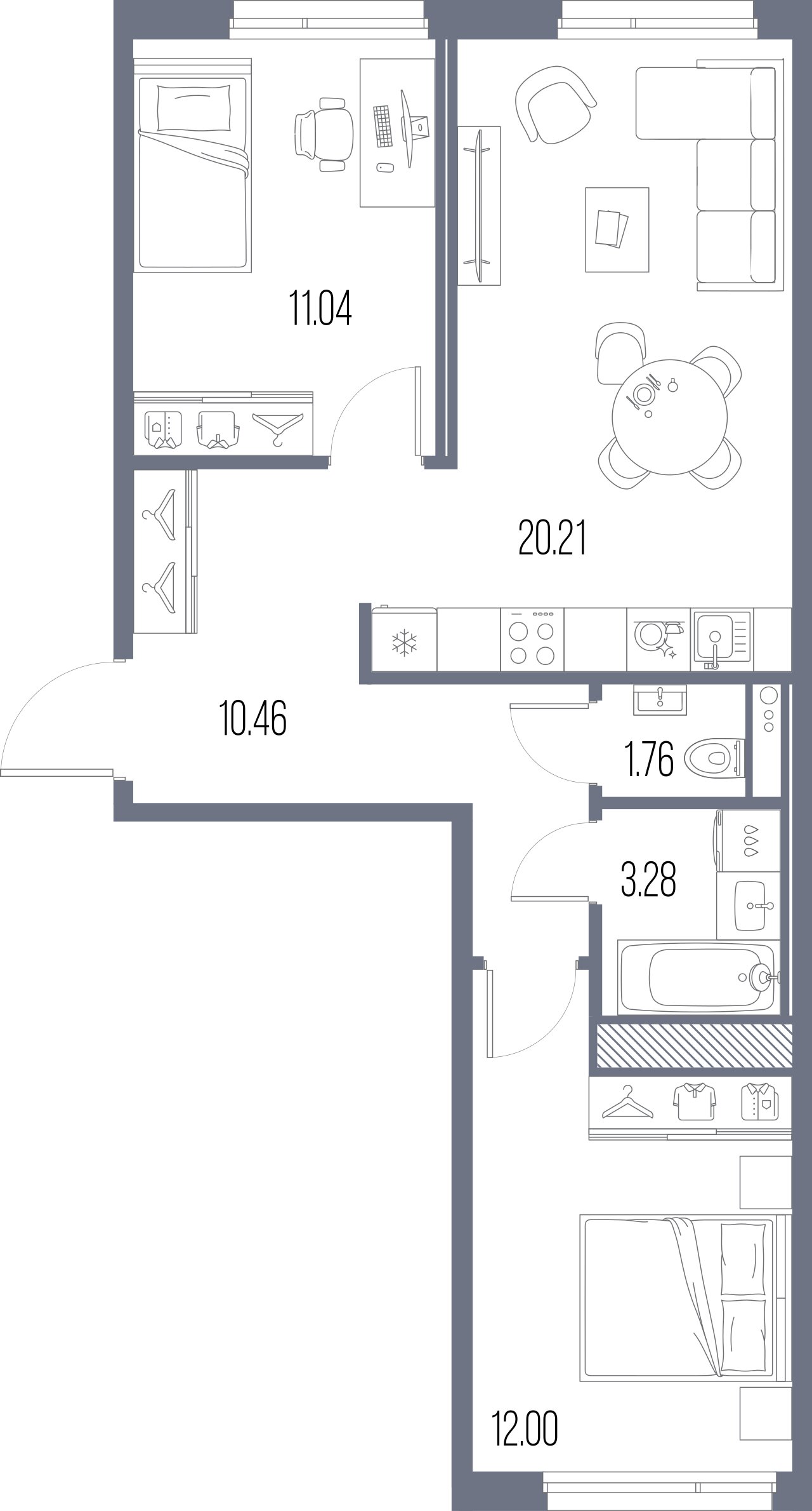 2-комнатная квартира №8 в: Legenda Васильевского: 58.75 м²; этаж: 2 - купить в Санкт-Петербурге