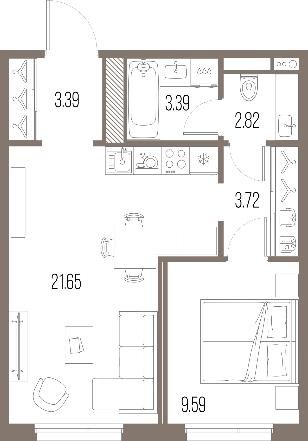 1-комнатная квартира, 44.56 м²; этаж: 9 - купить в Санкт-Петербурге