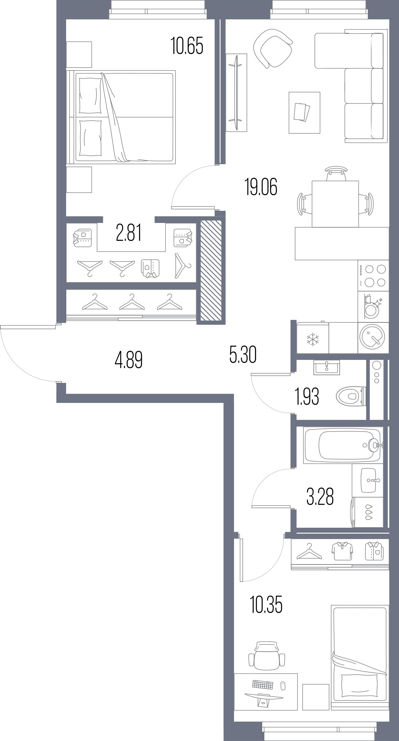 2-комнатная квартира №8 в: Legenda Васильевского: 58.27 м²; этаж: 2 - купить в Санкт-Петербурге