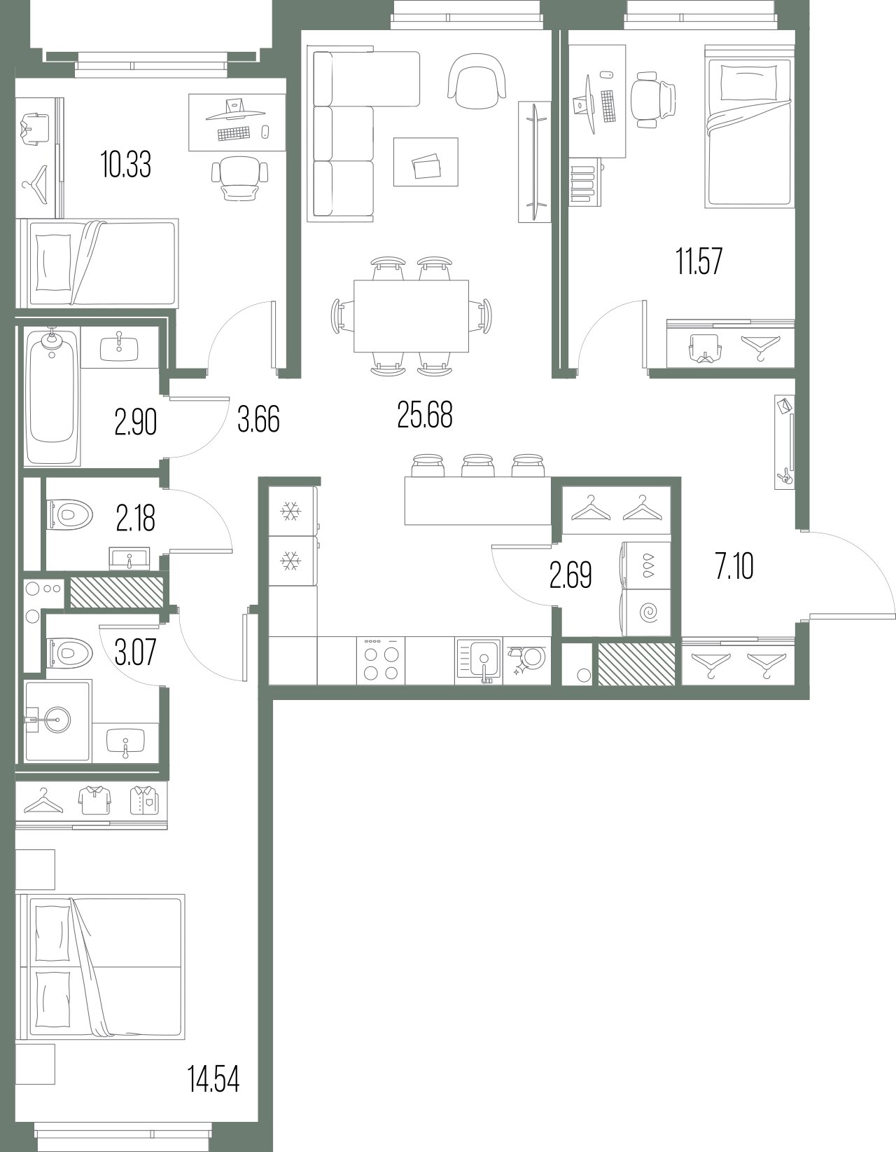 3-комнатная квартира №8 в: Legenda Васильевского: 83.72 м²; этаж: 10 - купить в Санкт-Петербурге