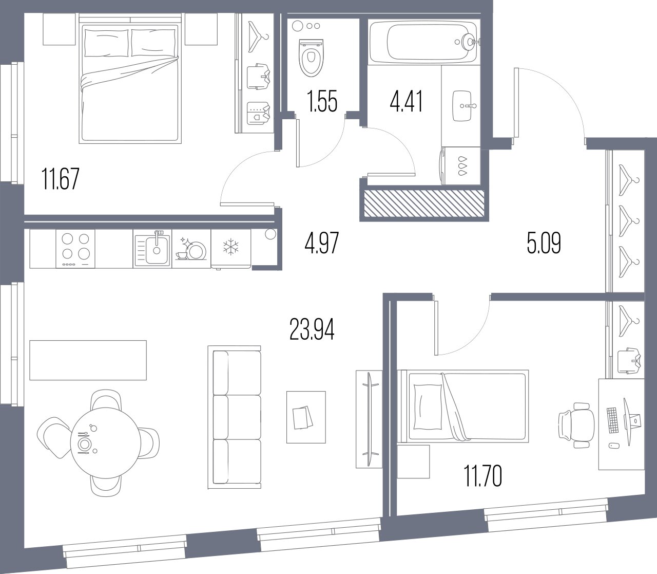 2-комнатная квартира  №316 в Legenda Васильевского: 63.33 м², этаж 10 - купить в Санкт-Петербурге