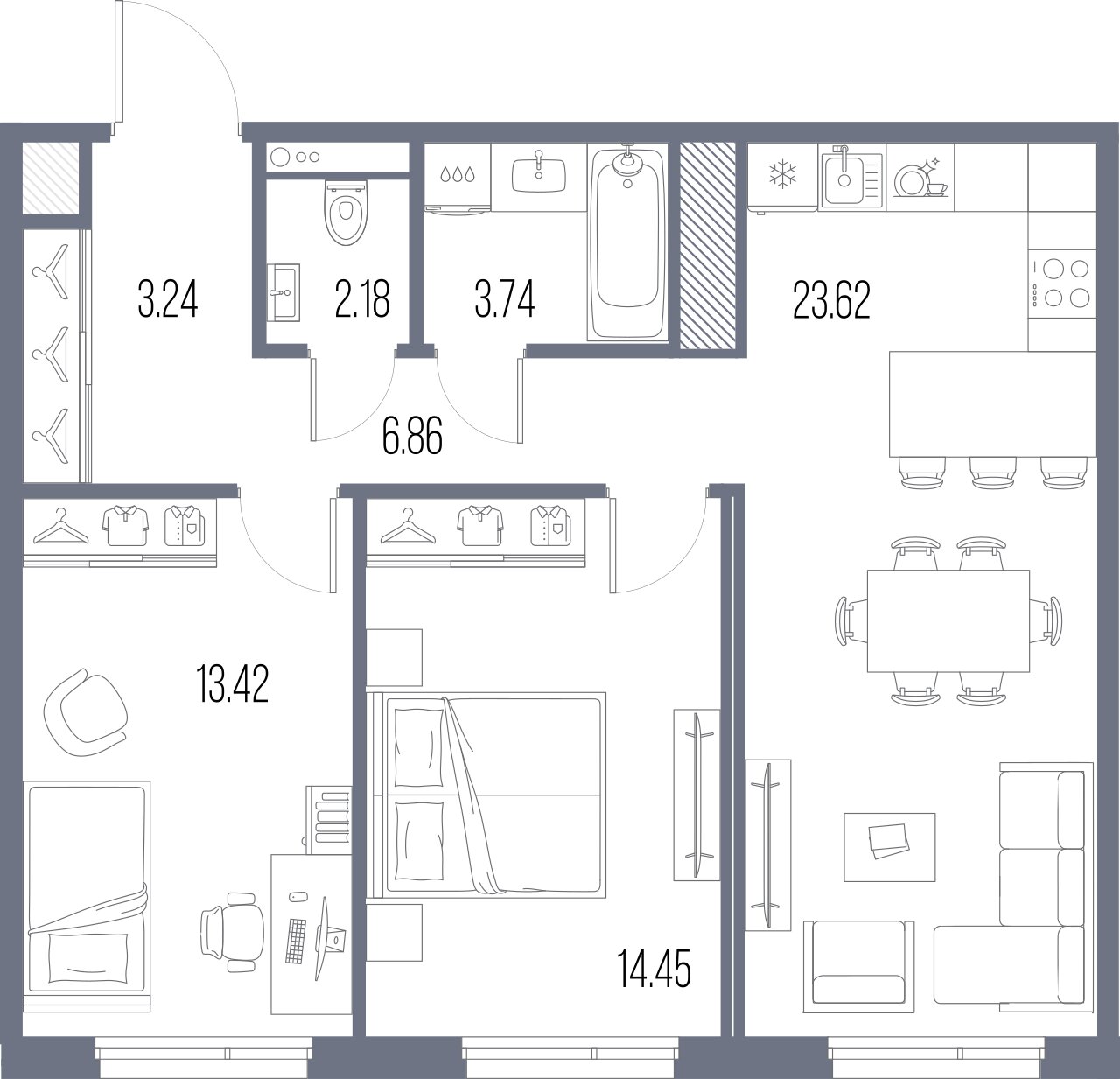 2-комнатная квартира  №338 в Legenda Васильевского: 67.51 м², этаж 6 - купить в Санкт-Петербурге