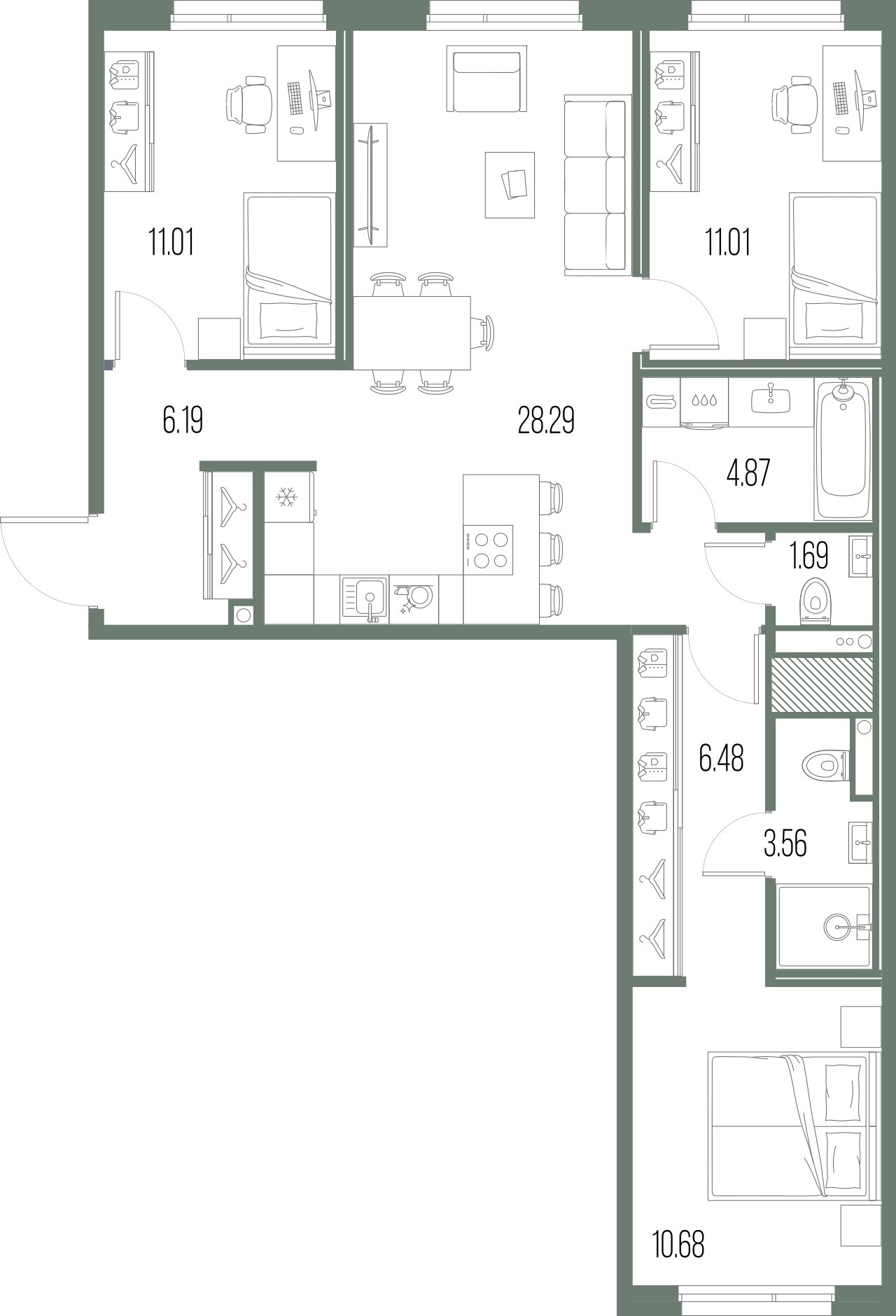 3-комнатная квартира №8 в: Legenda Васильевского: 83.78 м²; этаж: 9 - купить в Санкт-Петербурге