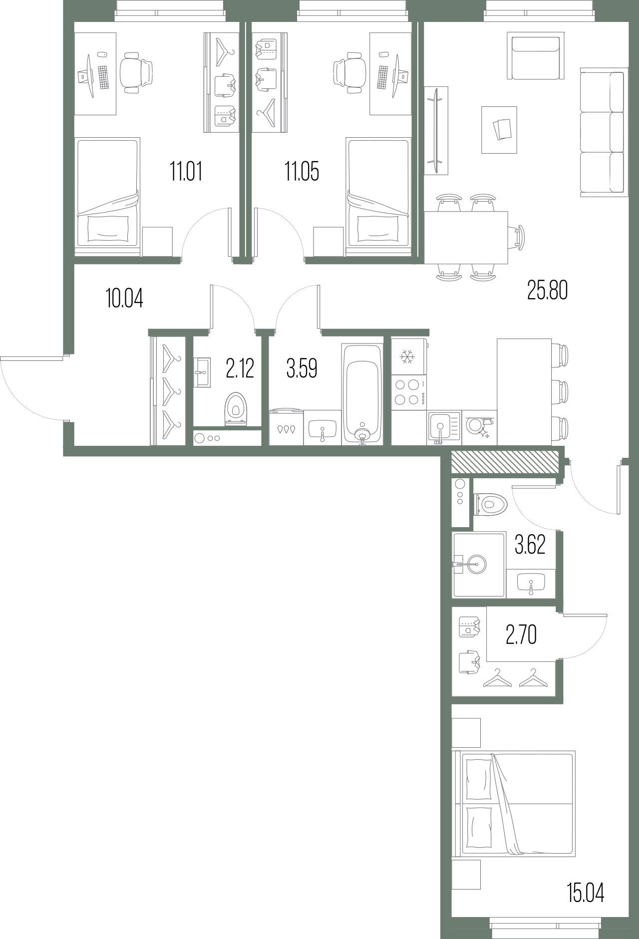 3-комнатная квартира №8 в: Legenda Васильевского: 84.97 м²; этаж: 9 - купить в Санкт-Петербурге