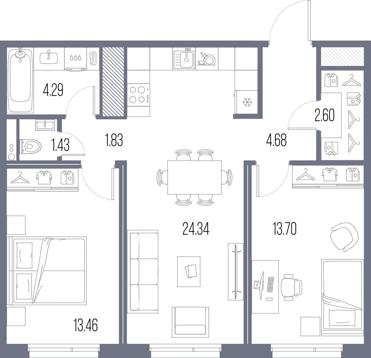 2-комнатная квартира  №215 в Legenda Васильевского: 66.33 м², этаж 10 - купить в Санкт-Петербурге