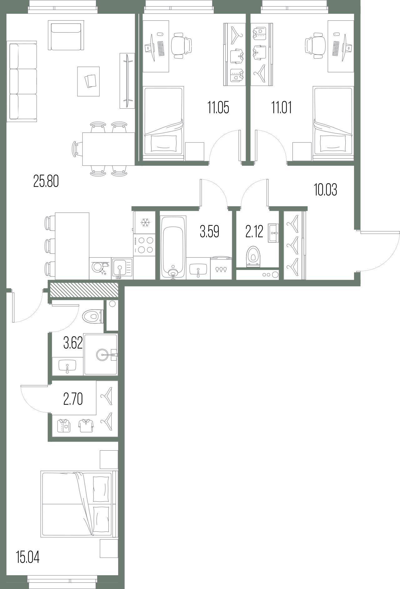 3-комнатная квартира №8 в: Legenda Васильевского: 84.97 м²; этаж: 9 - купить в Санкт-Петербурге