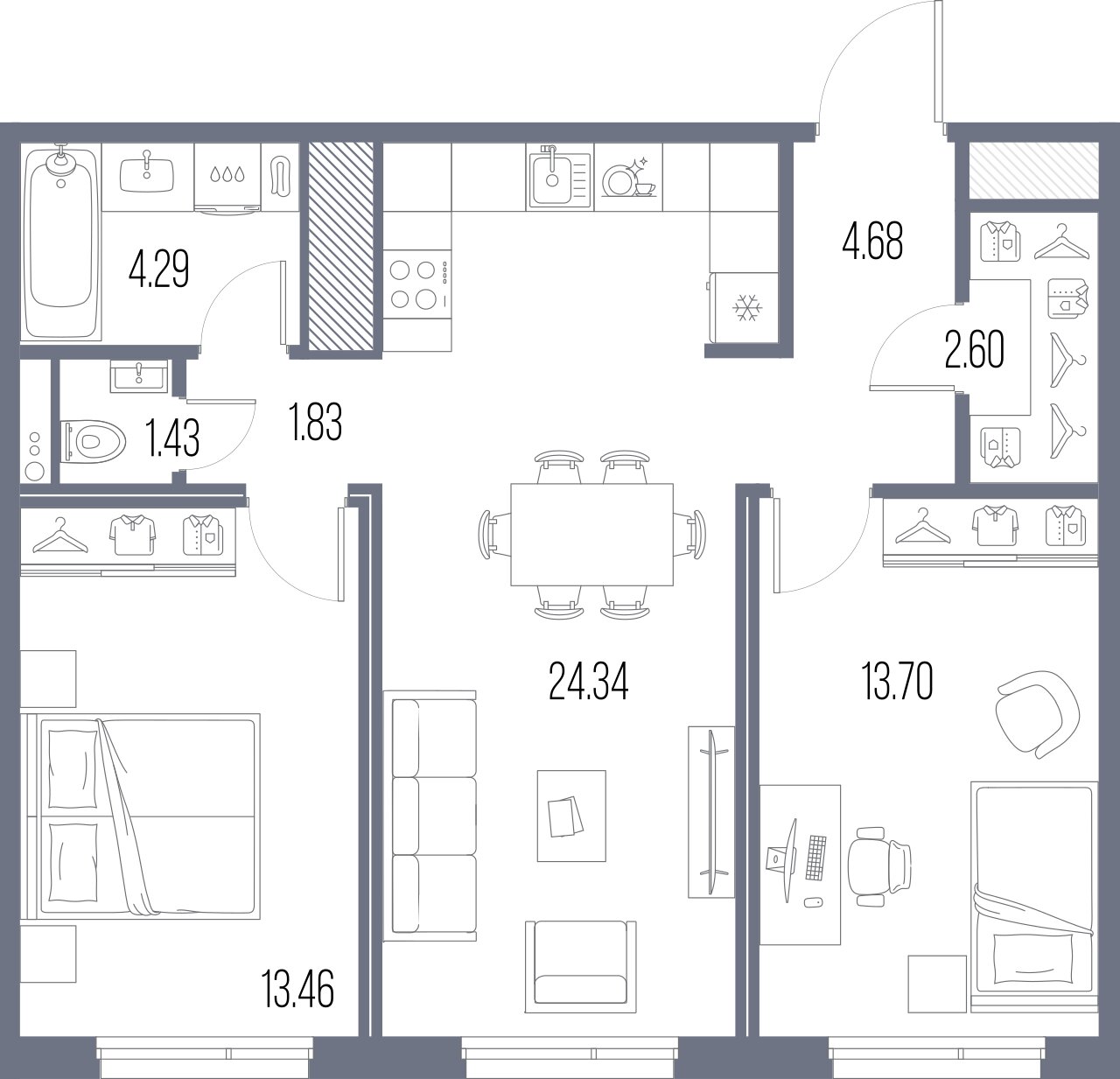 2-комнатная квартира  №383 в Legenda Васильевского: 66.33 м², этаж 8 - купить в Санкт-Петербурге