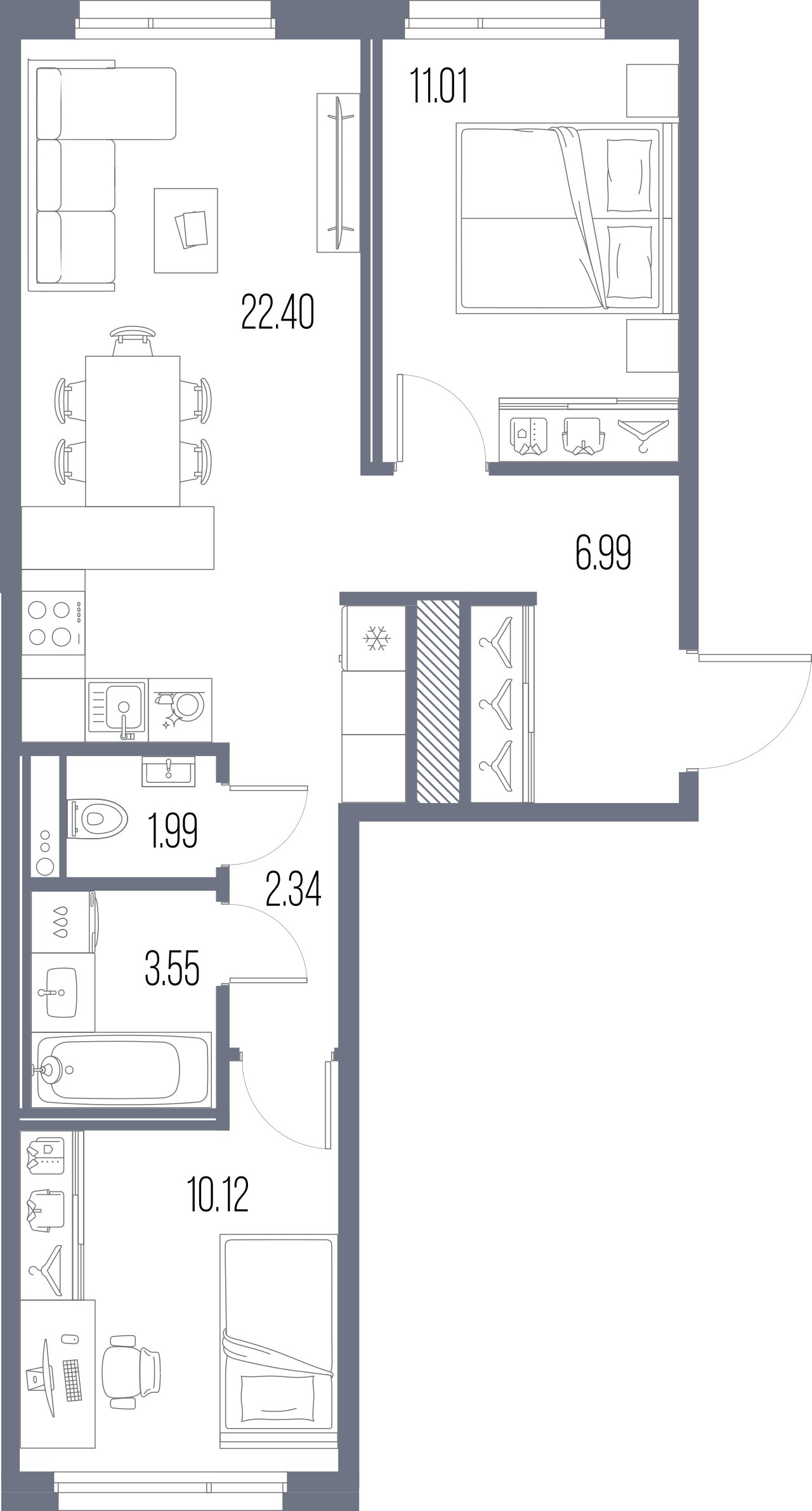 2-комнатная квартира  №148 в Legenda Васильевского: 58.4 м², этаж 2 - купить в Санкт-Петербурге