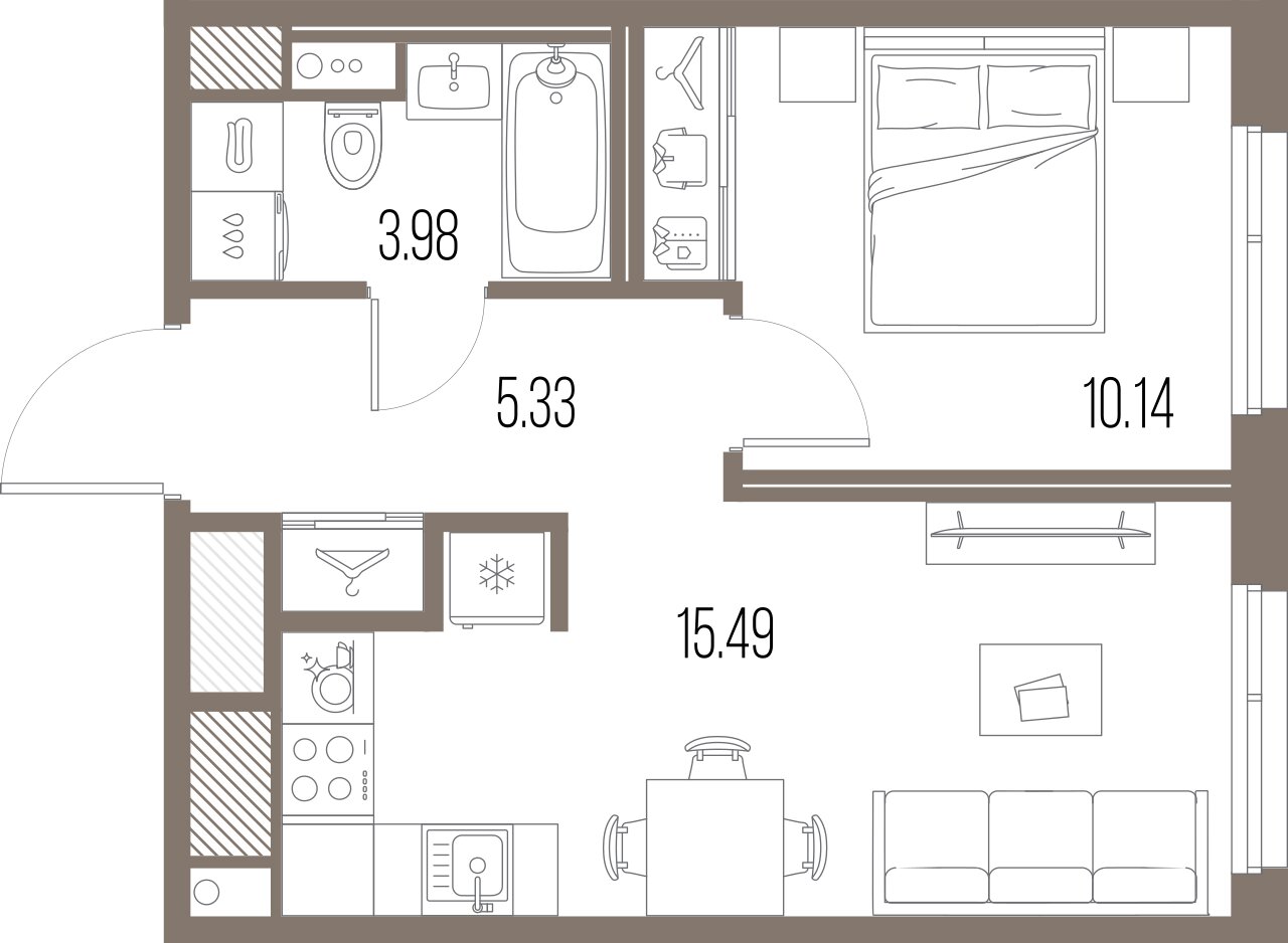 1-комнатная квартира №8 в: Legenda Васильевского: 34.94 м²; этаж: 6 - купить в Санкт-Петербурге