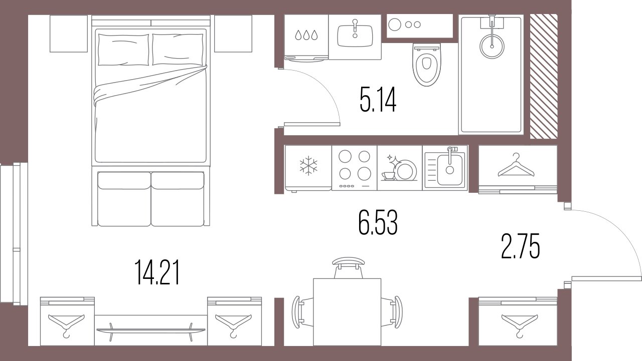 1-комнатная квартира №8 в: Legenda Васильевского: 28.63 м²; этаж: 2 - купить в Санкт-Петербурге