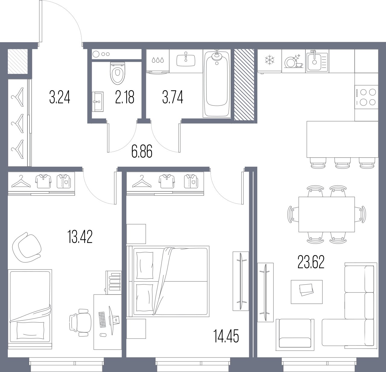 2-комнатная квартира  №174 в Legenda Васильевского: 67.51 м², этаж 9 - купить в Санкт-Петербурге