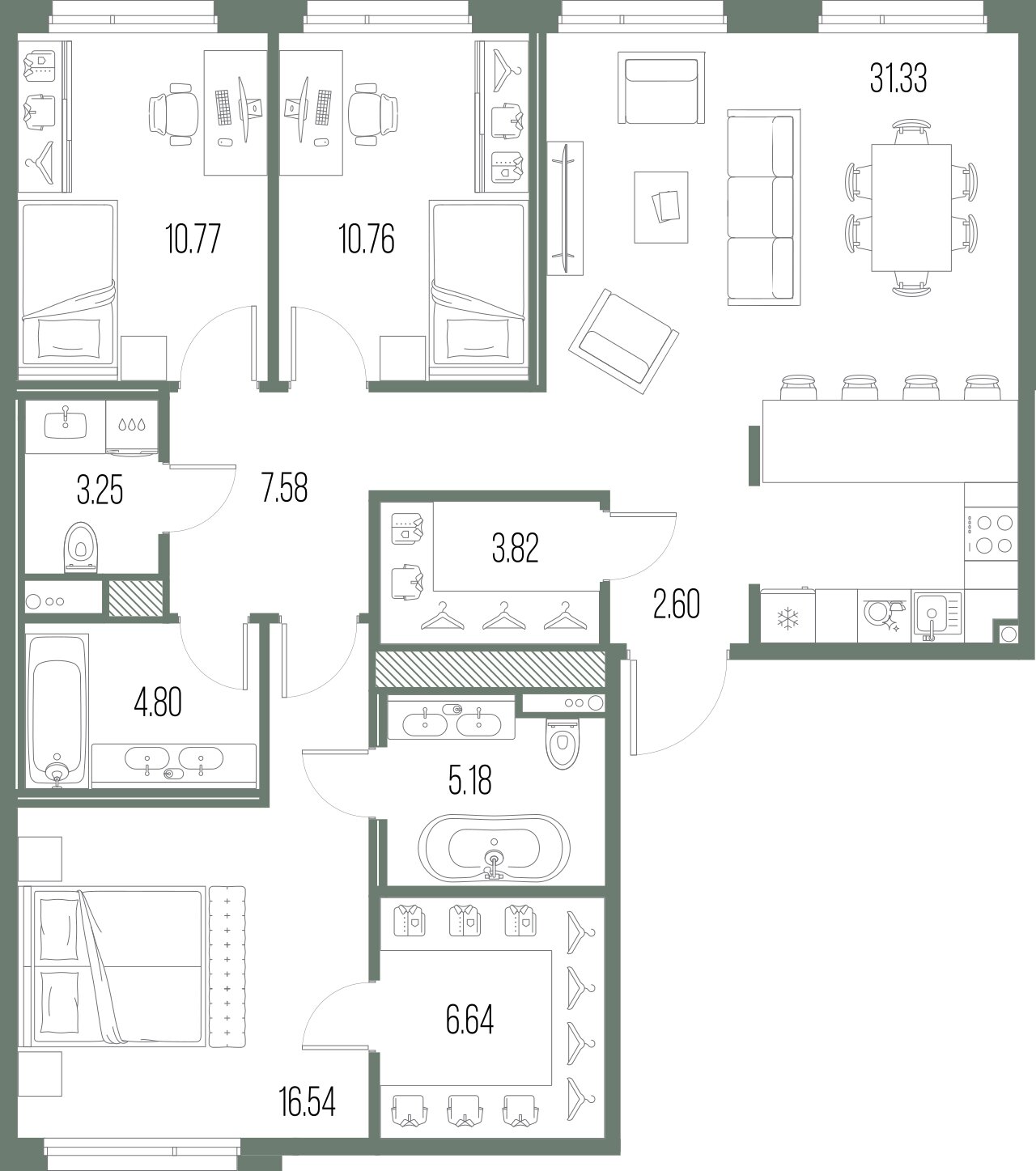 3-комнатная квартира, 103.27 м²; этаж: 10 - купить в Санкт-Петербурге