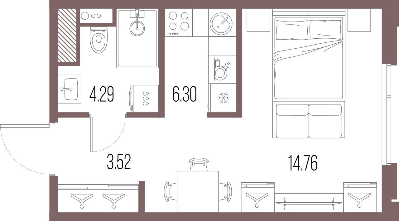 1-комнатная квартира №8 в: Legenda Васильевского: 28.87 м²; этаж: 2 - купить в Санкт-Петербурге