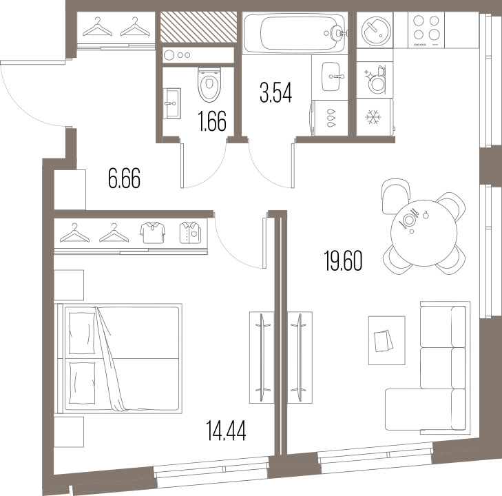 1-комнатная квартира  №496 в Legenda Васильевского: 45.9 м², этаж 10 - купить в Санкт-Петербурге