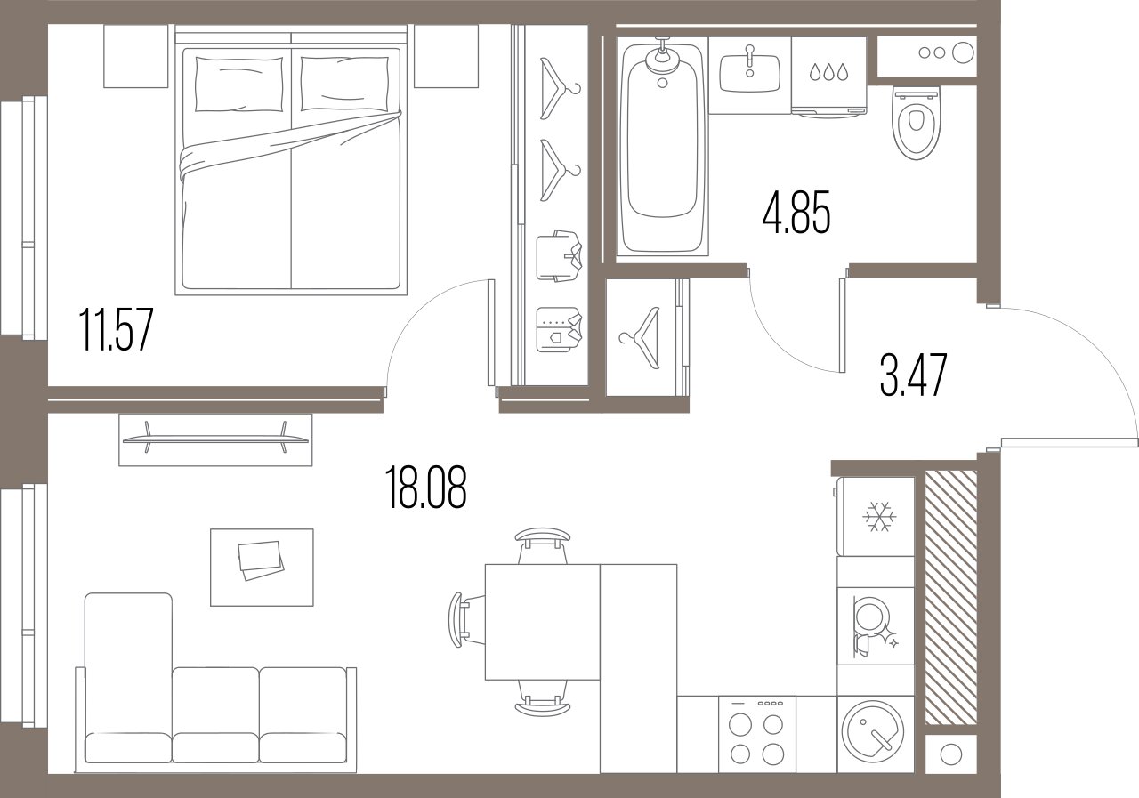 1-комнатная квартира  №42 в Legenda Васильевского: 37.97 м², этаж 4 - купить в Санкт-Петербурге