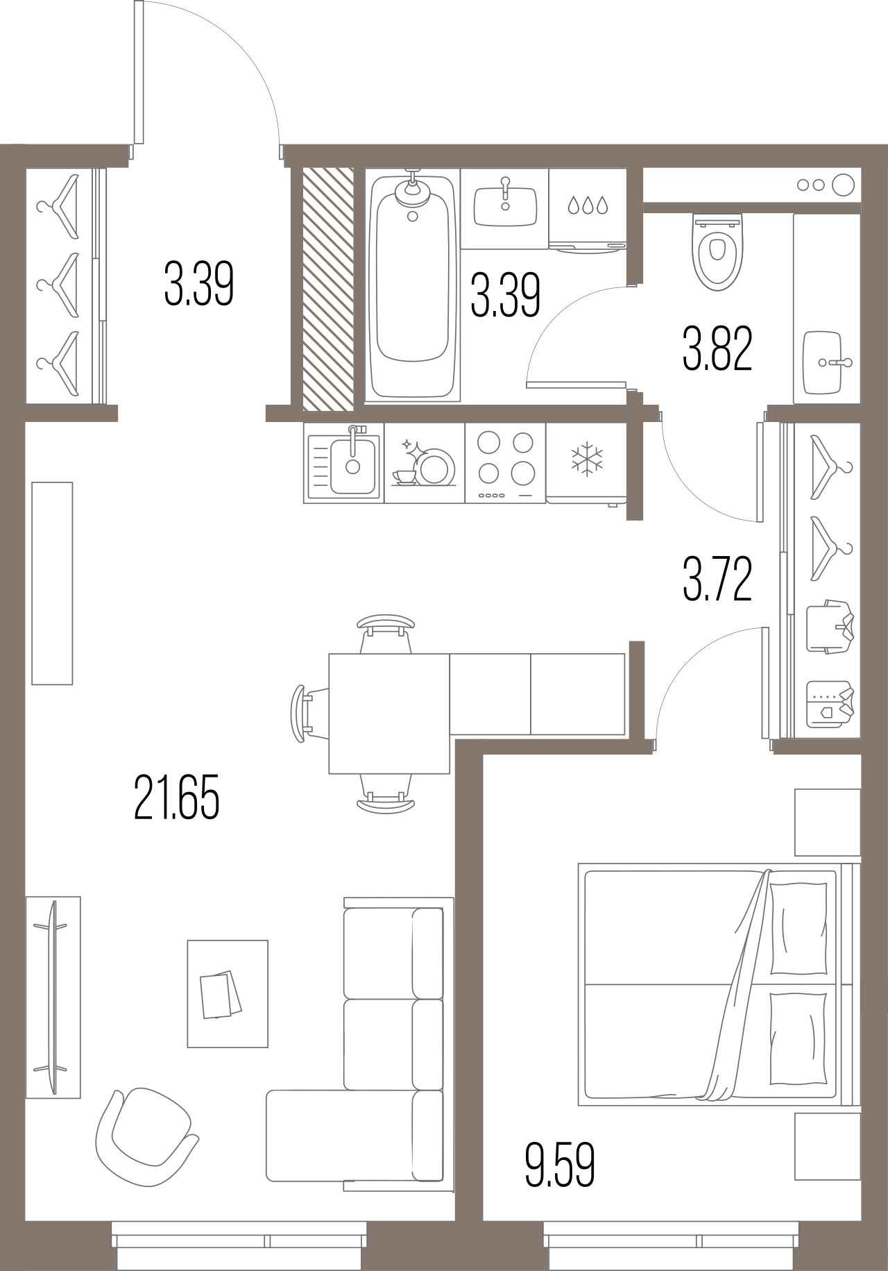 1-комнатная квартира  №382 в Legenda Васильевского: 44.56 м², этаж 8 - купить в Санкт-Петербурге