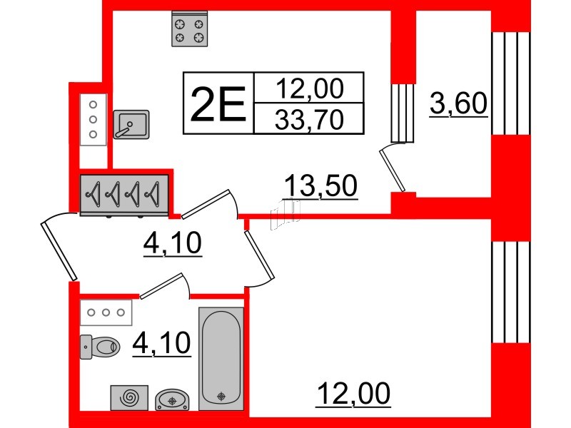 1-комнатная квартира  №708 в Svetlana Park: 33.7 м², этаж 8 - купить в Санкт-Петербурге