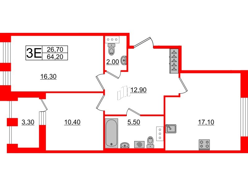 2-комнатная квартира  №169 в Svetlana Park: 64.2 м², этаж 5 - купить в Санкт-Петербурге