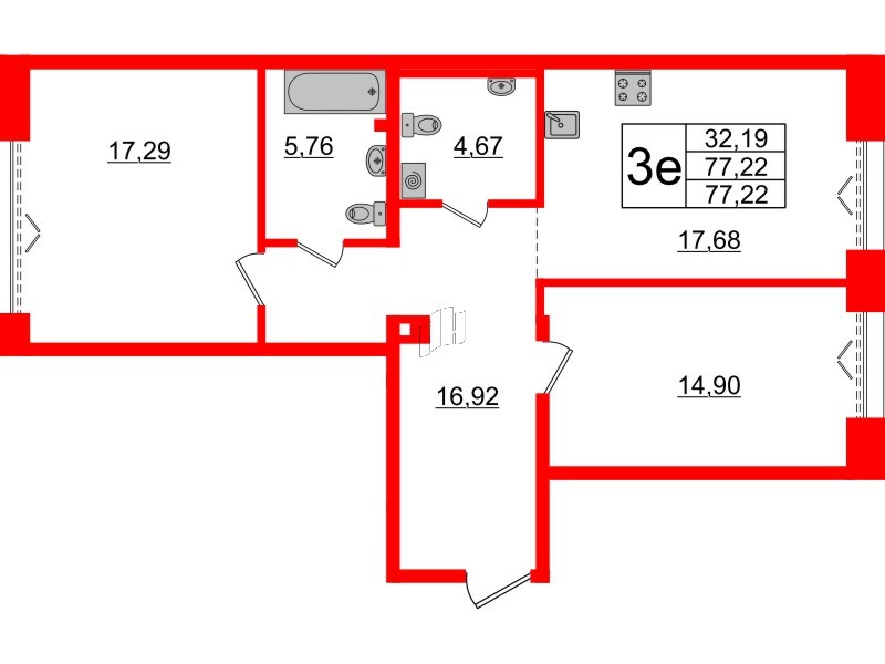 2-комнатная квартира  №379 в Imperial club: 77.22 м², этаж 2 - купить в Санкт-Петербурге