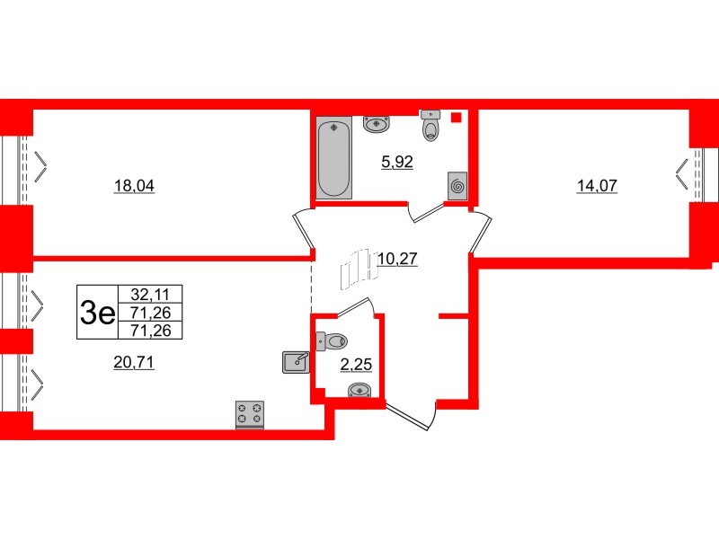 2-комнатная квартира  №528 в Imperial club: 71.26 м², этаж 2 - купить в Санкт-Петербурге