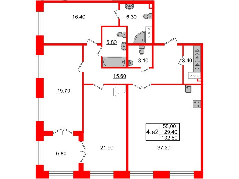 3-комнатная квартира  №122 в Grand View: 129.4 м², этаж 1 - купить в Санкт-Петербурге