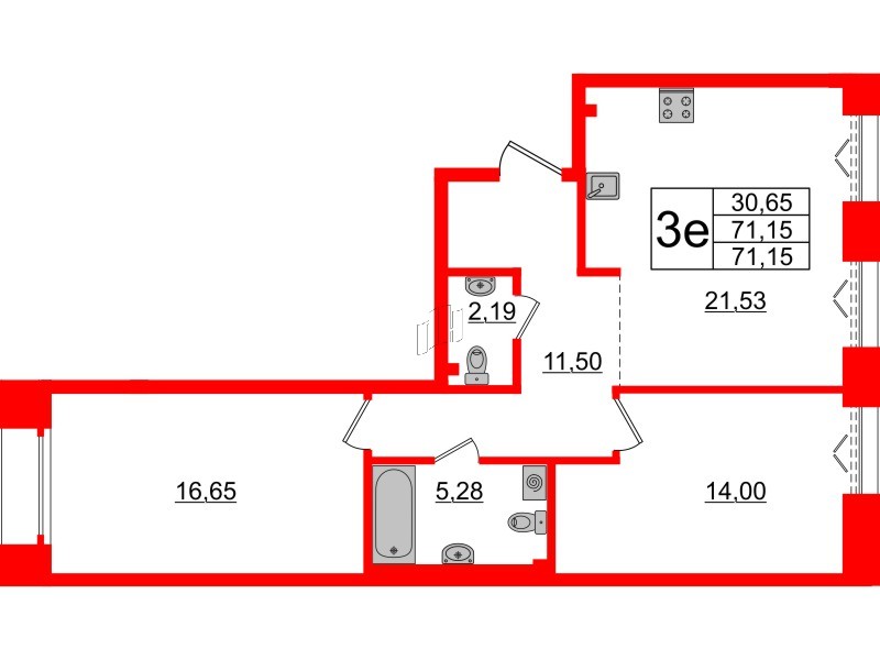 2-комнатная квартира  №388 в Imperial club: 71.15 м², этаж 2 - купить в Санкт-Петербурге