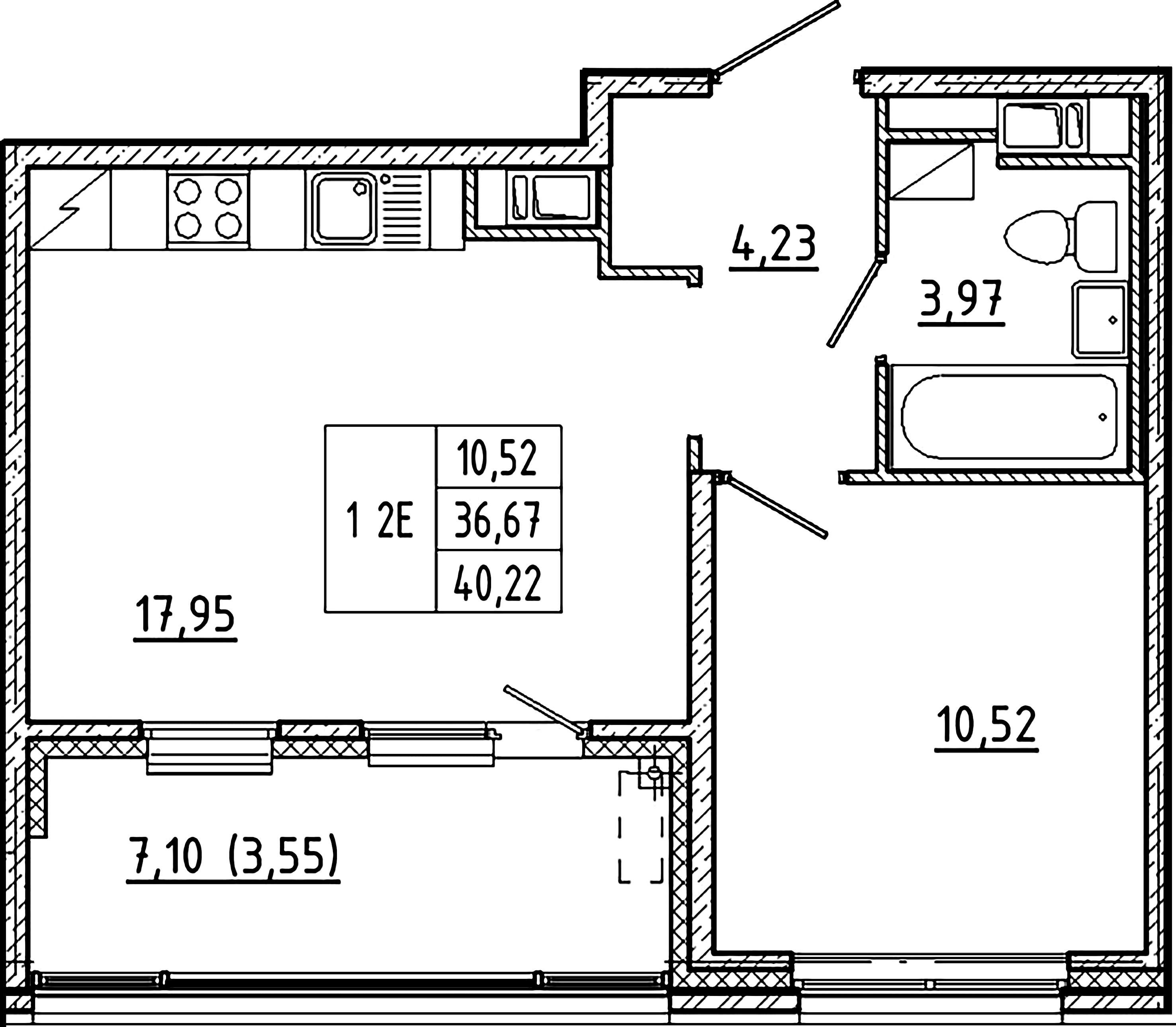 1-комнатная квартира  №135 в Клубный дом №8: 40.22 м², этаж 5 - купить в Санкт-Петербурге