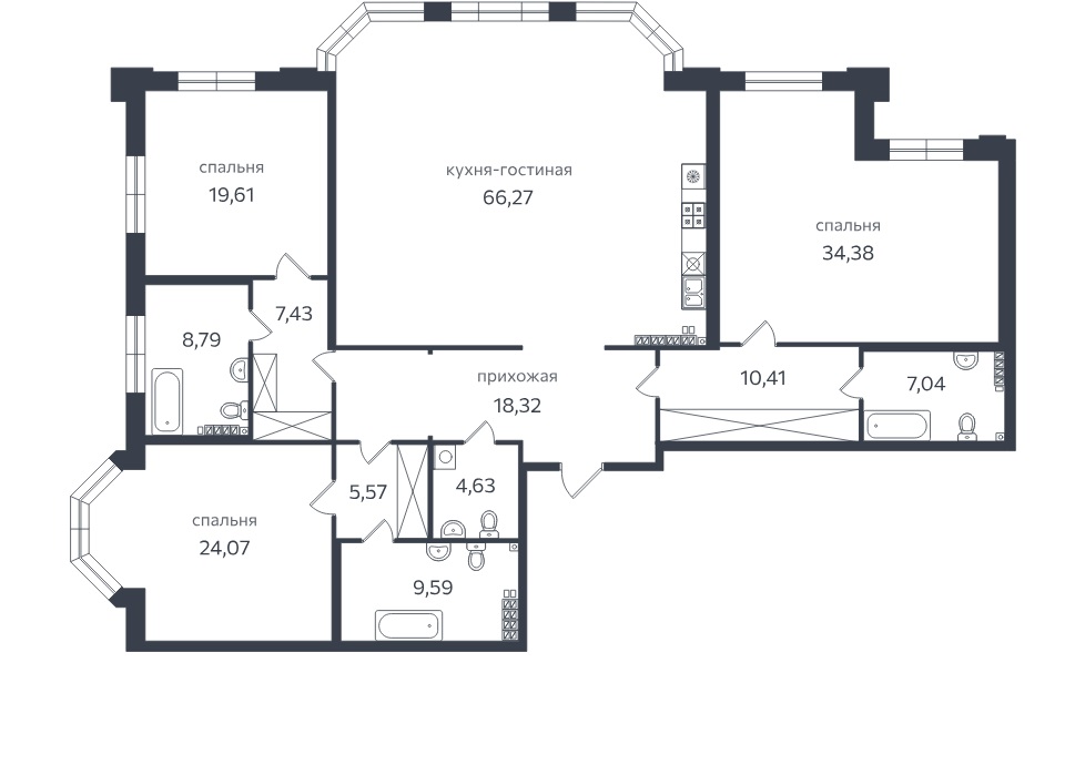 3-комнатная квартира  №77 в Петровская коса, 1: 224.2 м², этаж 5 - купить в Санкт-Петербурге