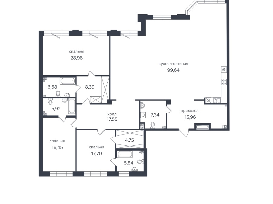 3-комнатная квартира  №53 в Петровская коса, 1: 246.8 м², этаж 3 - купить в Санкт-Петербурге