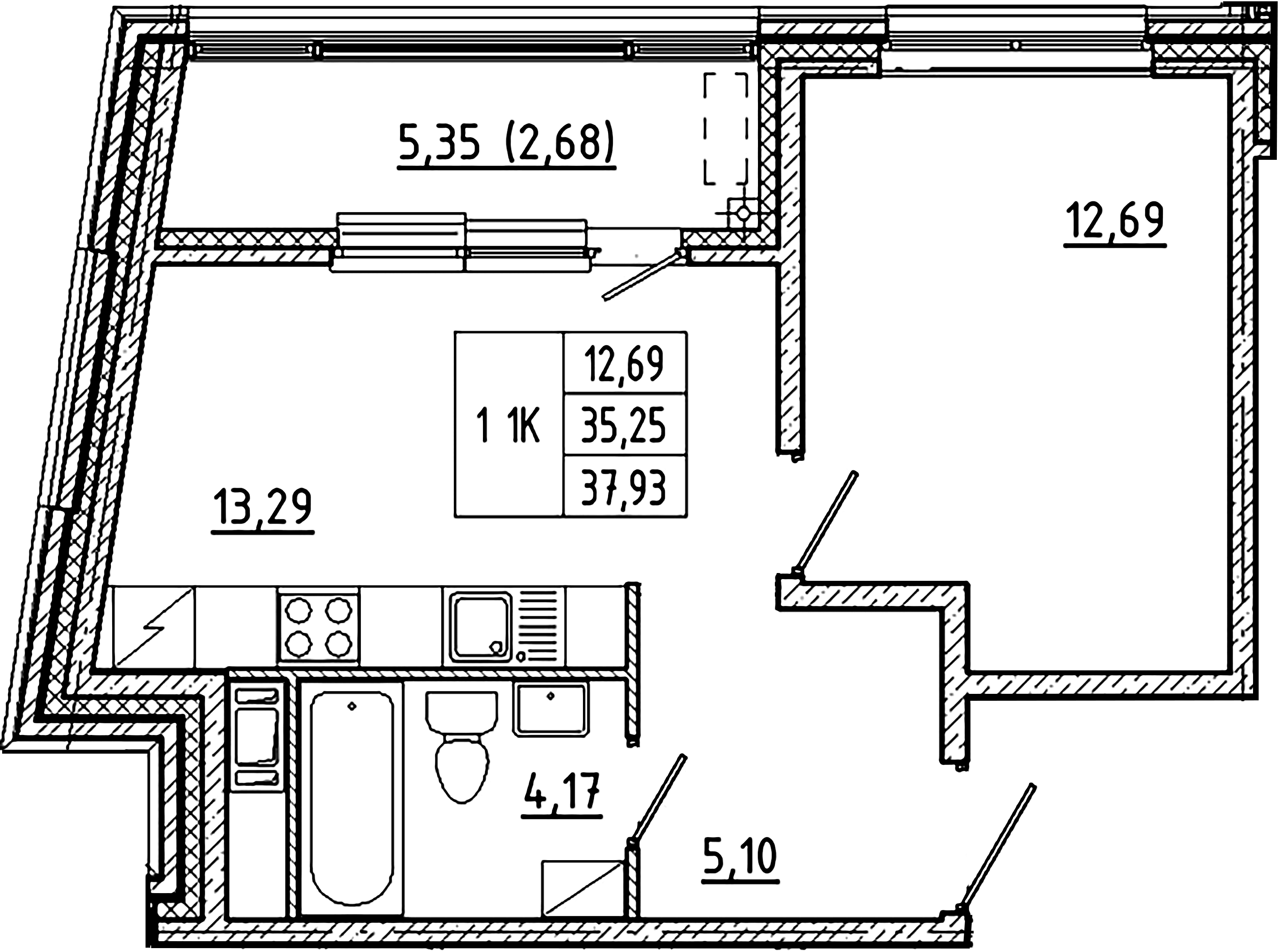 1-комнатная квартира  №89 в Клубный дом №8: 37.93 м², этаж 6 - купить в Санкт-Петербурге