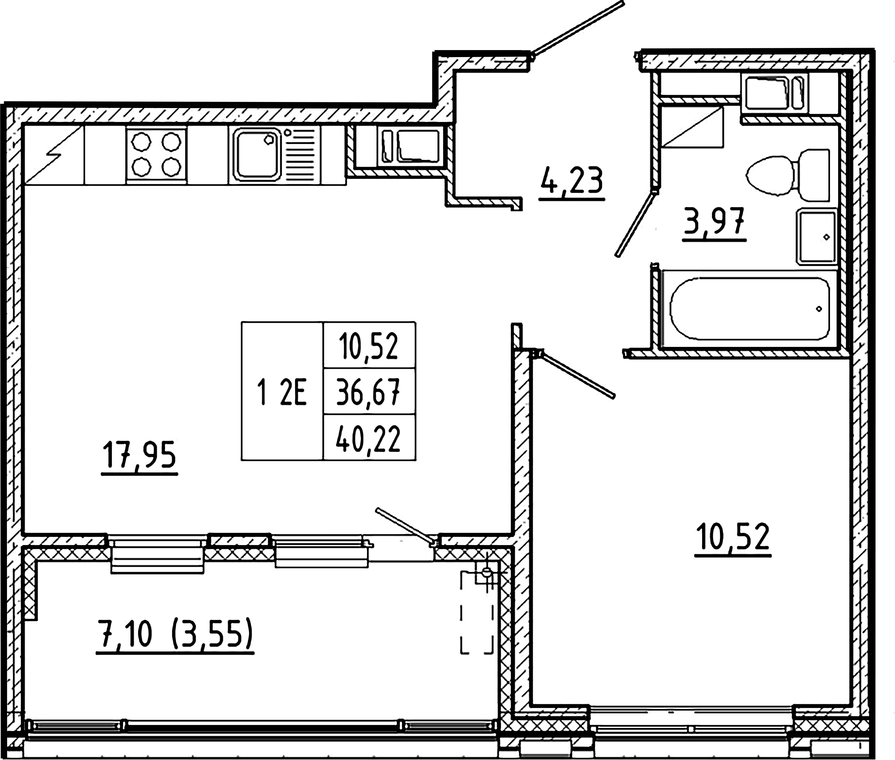 1-комнатная квартира  №131 в Клубный дом №8: 40.22 м², этаж 4 - купить в Санкт-Петербурге