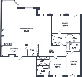 3-комнатная квартира  №51 в Петровская коса, 1: 246.8 м², этаж 2 - купить в Санкт-Петербурге