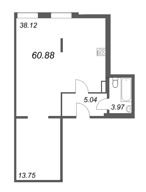 1-комнатная квартира  №309 в Лиговский, 127: 60.88 м², этаж 3 - купить в Санкт-Петербурге