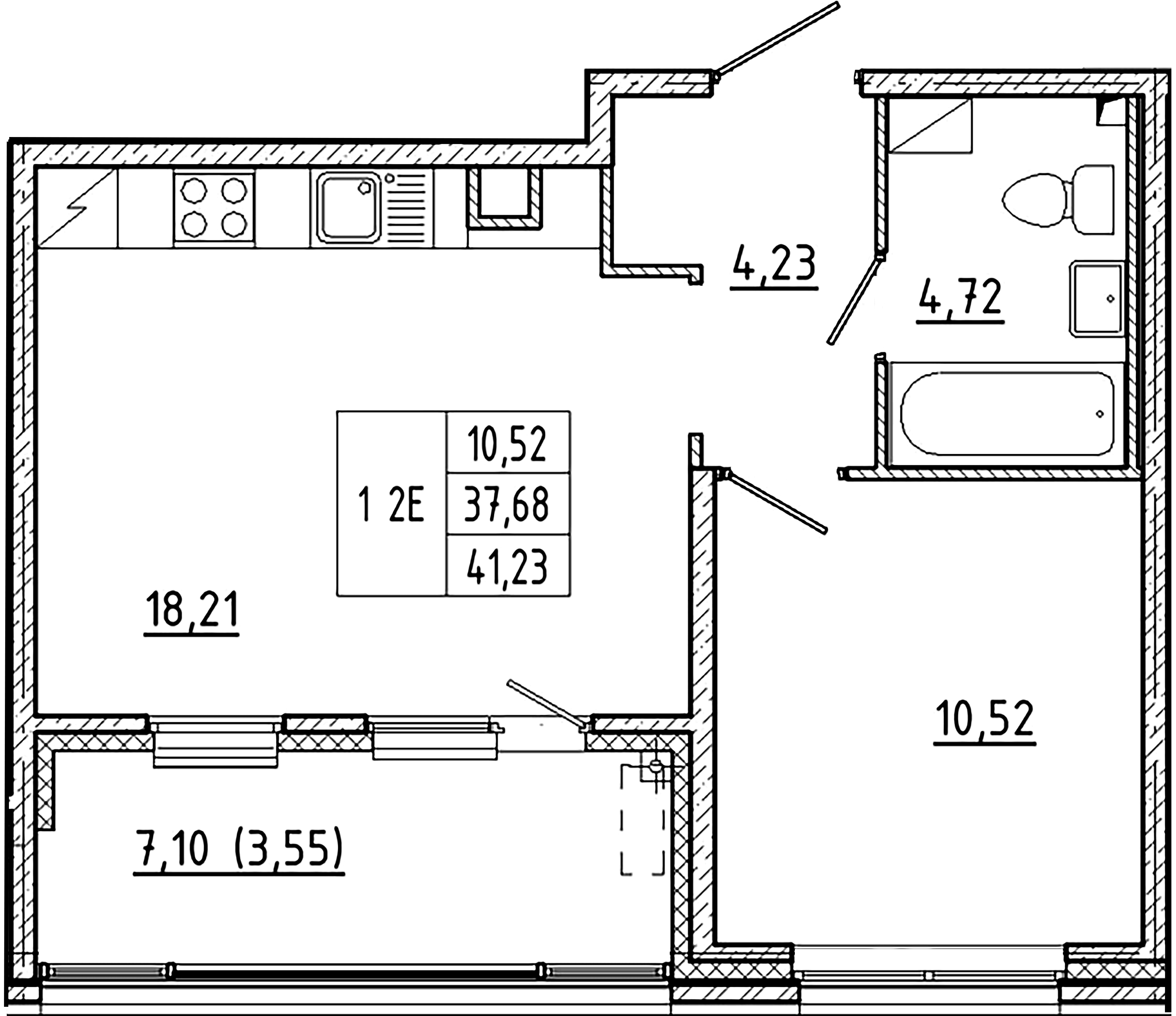 1-комнатная квартира  №123 в ARTSTUDIO М103: 41.23 м², этаж 2 - купить в Санкт-Петербурге