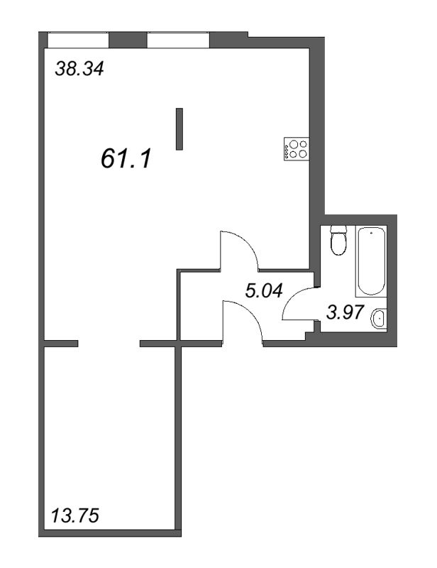 1-комнатная квартира  №209 в Лиговский, 127: 61.1 м², этаж 2 - купить в Санкт-Петербурге