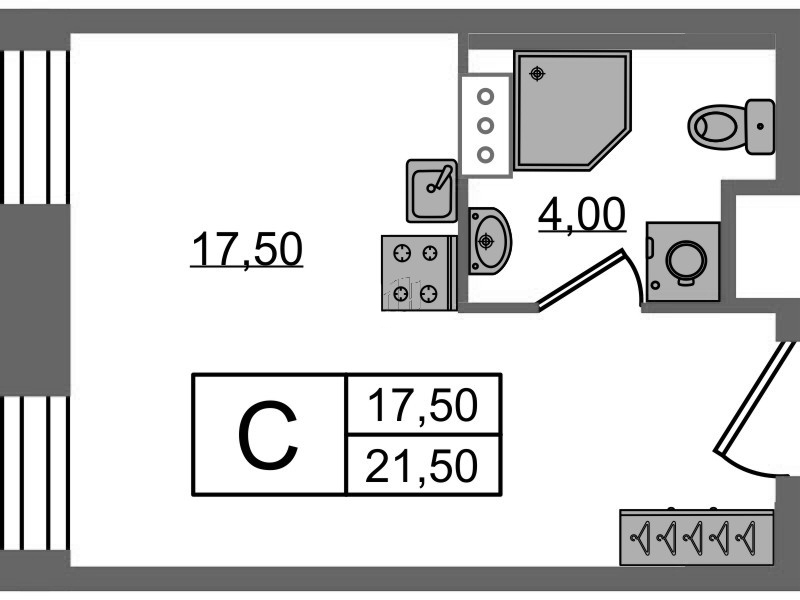 1-комнатная квартира  №1050 в VIDI: 21.6 м², этаж 10 - купить в Санкт-Петербурге