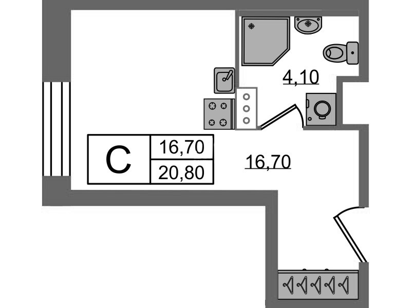 1-комнатная квартира  №1049 в VIDI: 21.2 м², этаж 10 - купить в Санкт-Петербурге