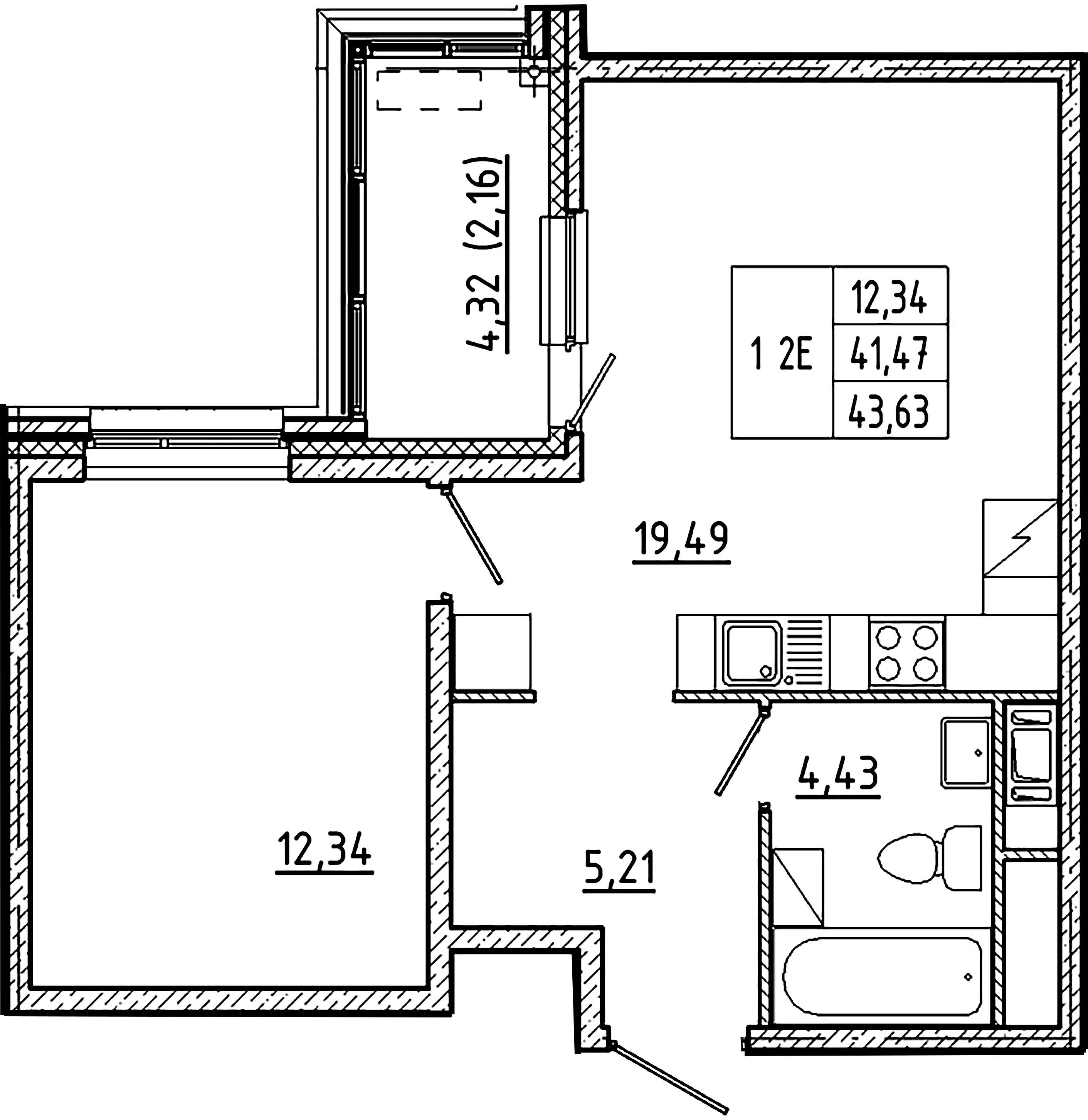 1-комнатная квартира  №99 в Клубный дом №8: 43.63 м², этаж 7 - купить в Санкт-Петербурге