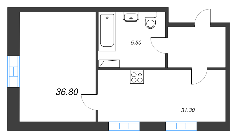 1-комнатная квартира  №1027 в VIDI: 36.2 м², этаж 10 - купить в Санкт-Петербурге