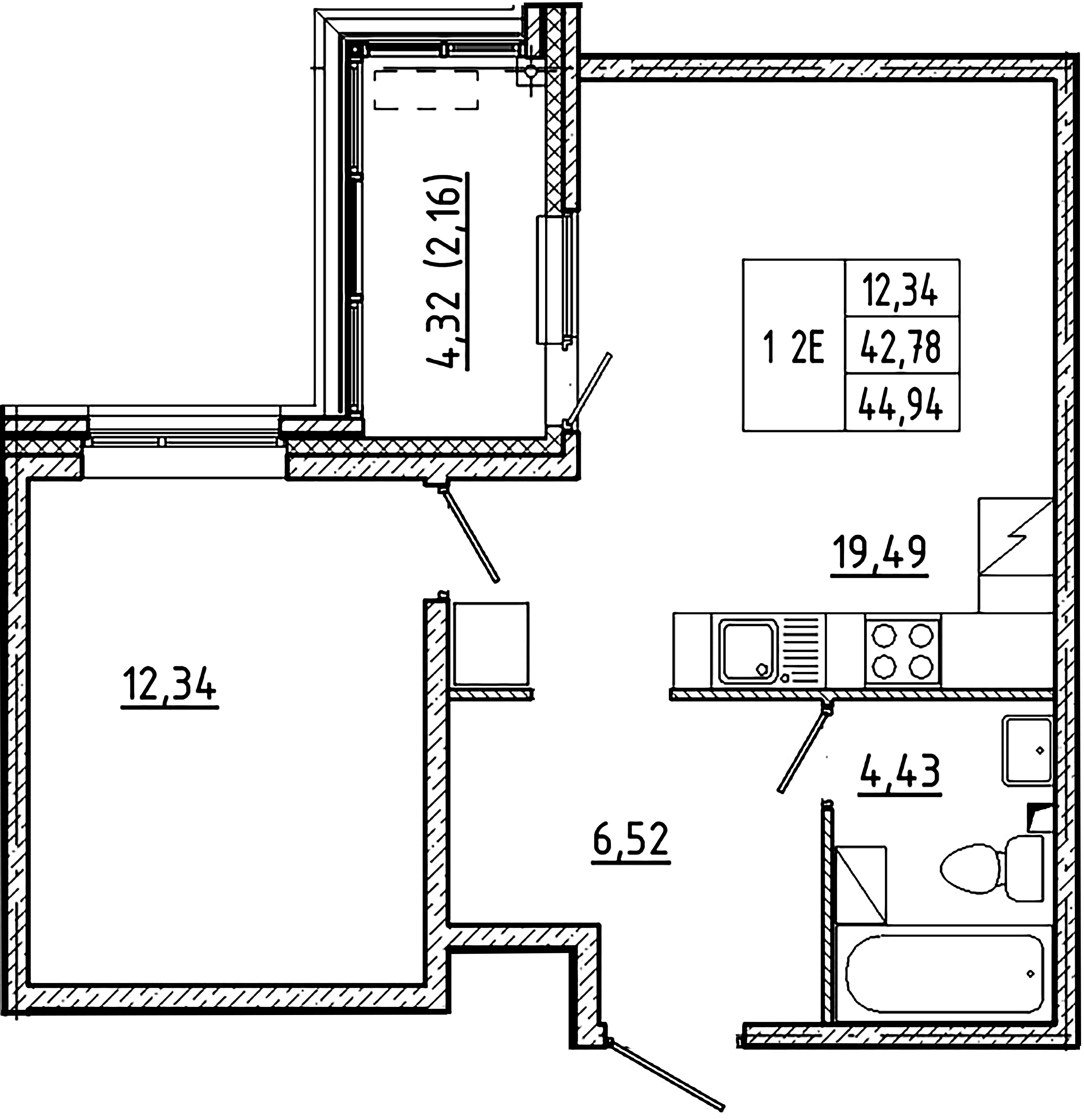 1-комнатная квартира  №59 в Клубный дом №8: 44.94 м², этаж 2 - купить в Санкт-Петербурге