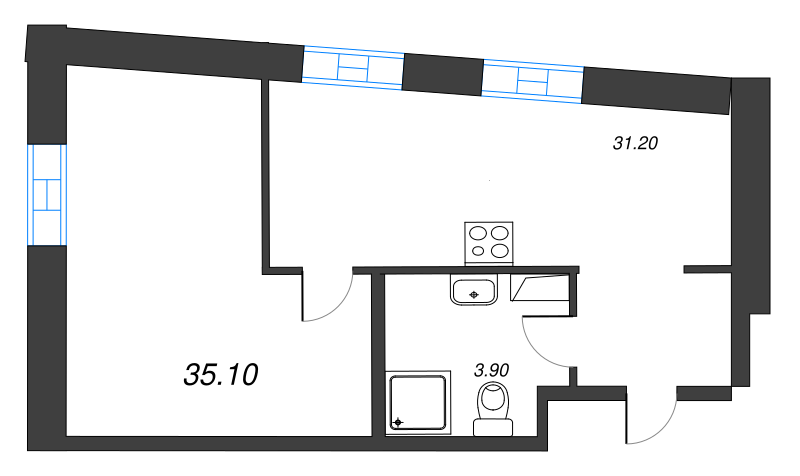 1-комнатная квартира  №1037 в VIDI: 34.4 м², этаж 10 - купить в Санкт-Петербурге