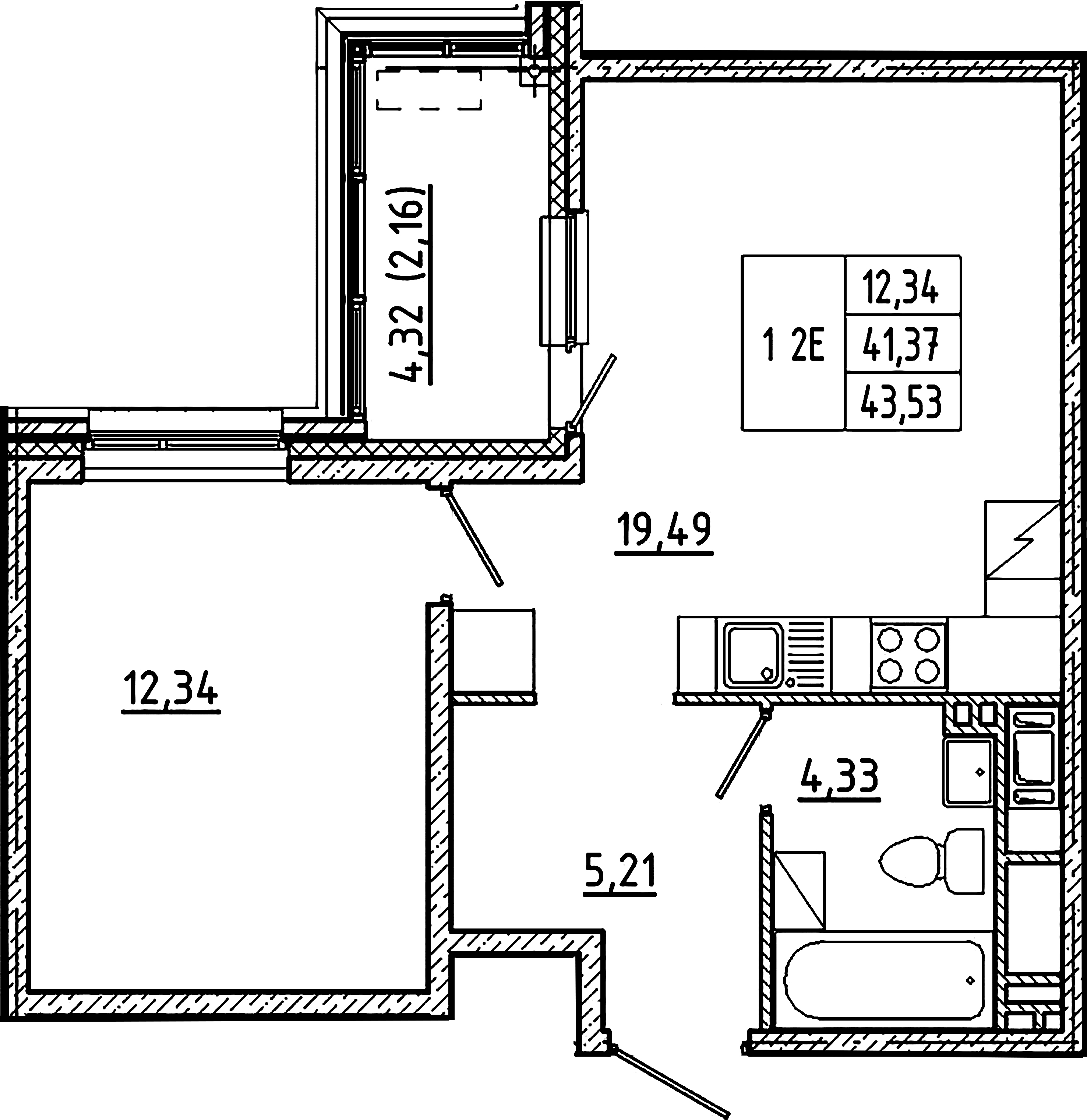 1-комнатная квартира  №114 в Клубный дом №8: 43.53 м², этаж 9 - купить в Санкт-Петербурге