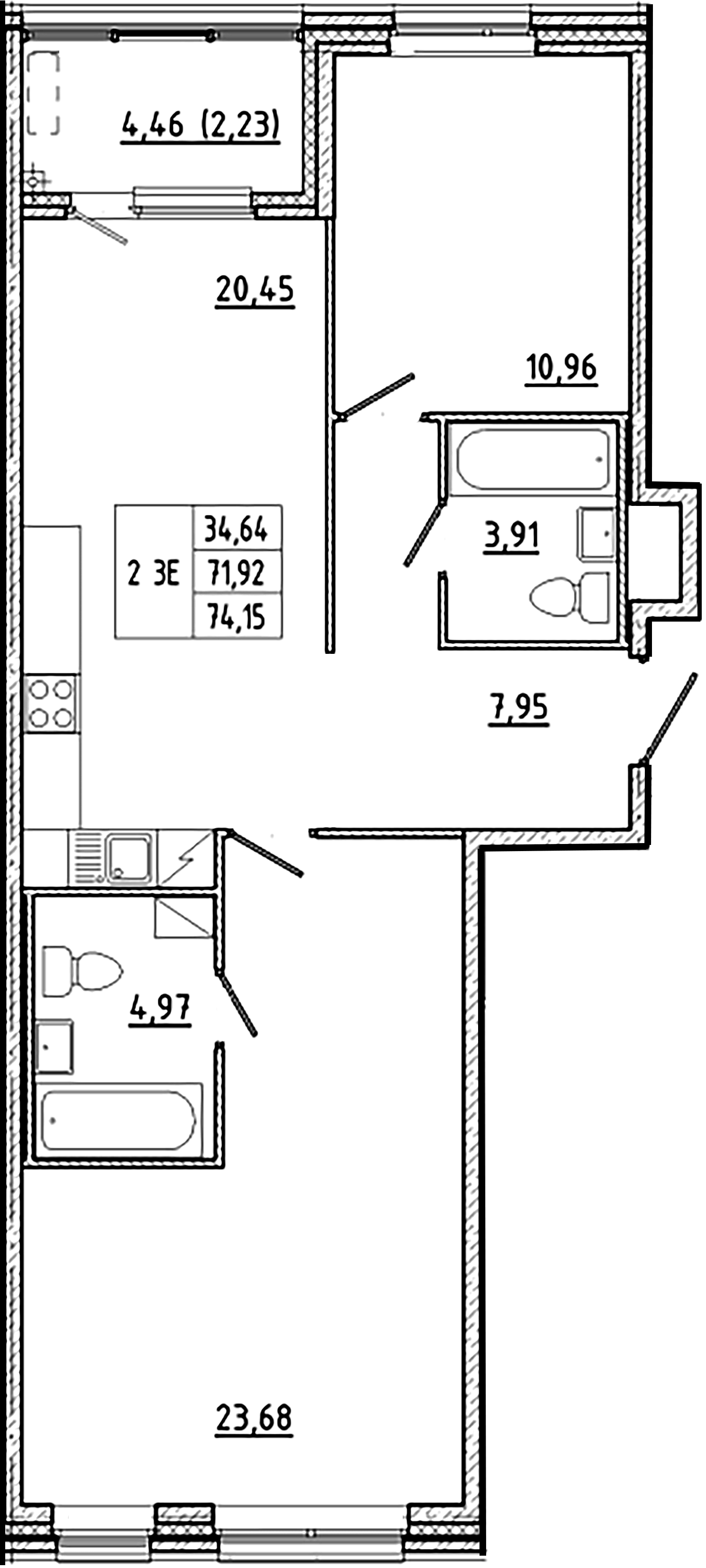 2-комнатная квартира  №158 в Клубный дом №8: 74.15 м², этаж 2 - купить в Санкт-Петербурге