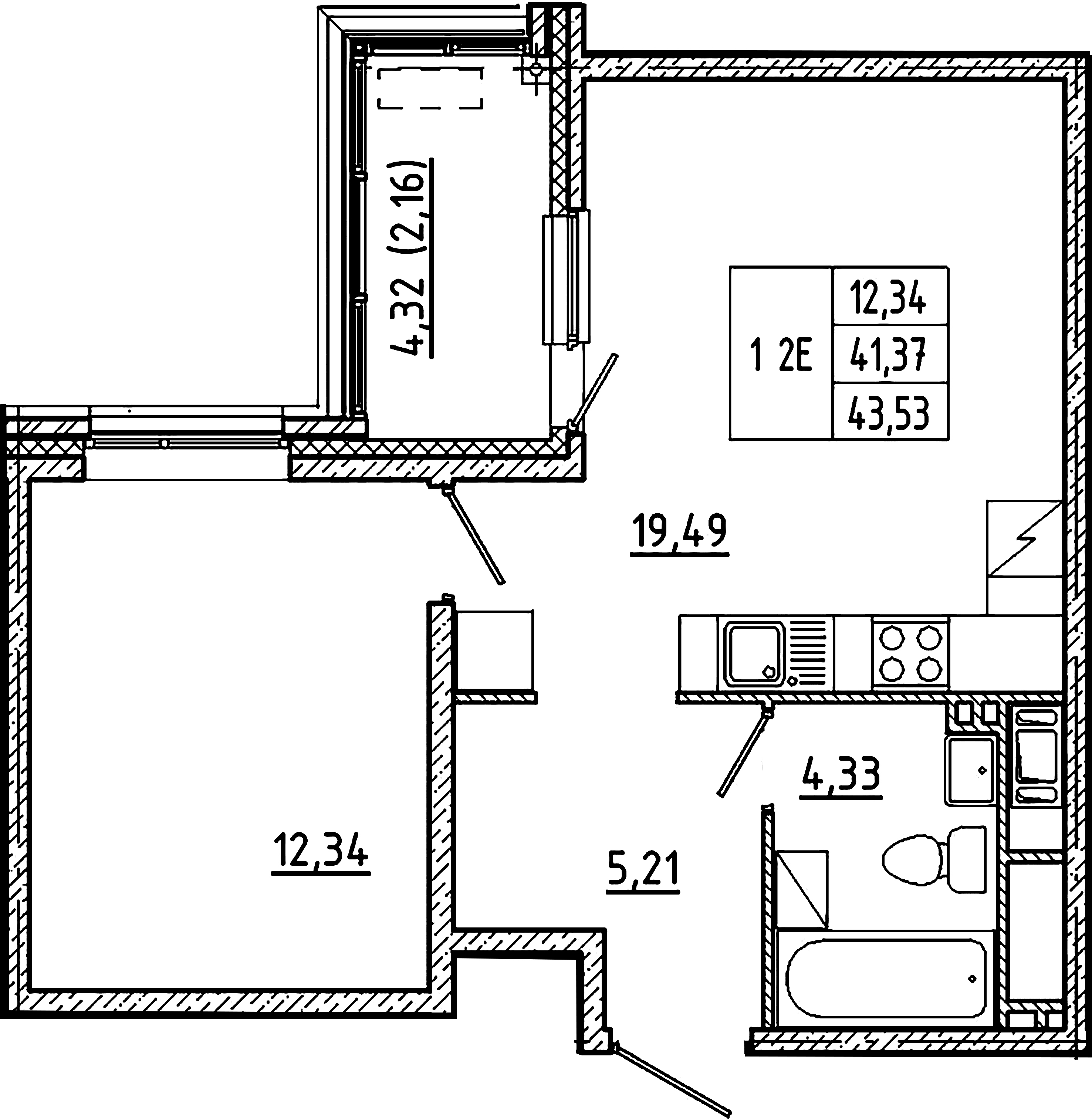 1-комнатная квартира  №119 в Клубный дом №8: 43.53 м², этаж 10 - купить в Санкт-Петербурге