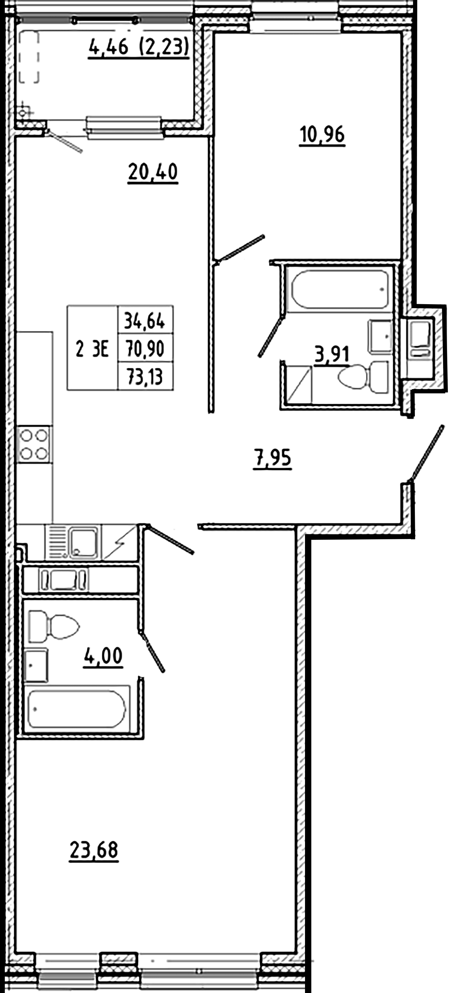 2-комнатная квартира  №182 в Клубный дом №8: 73.18 м², этаж 8 - купить в Санкт-Петербурге