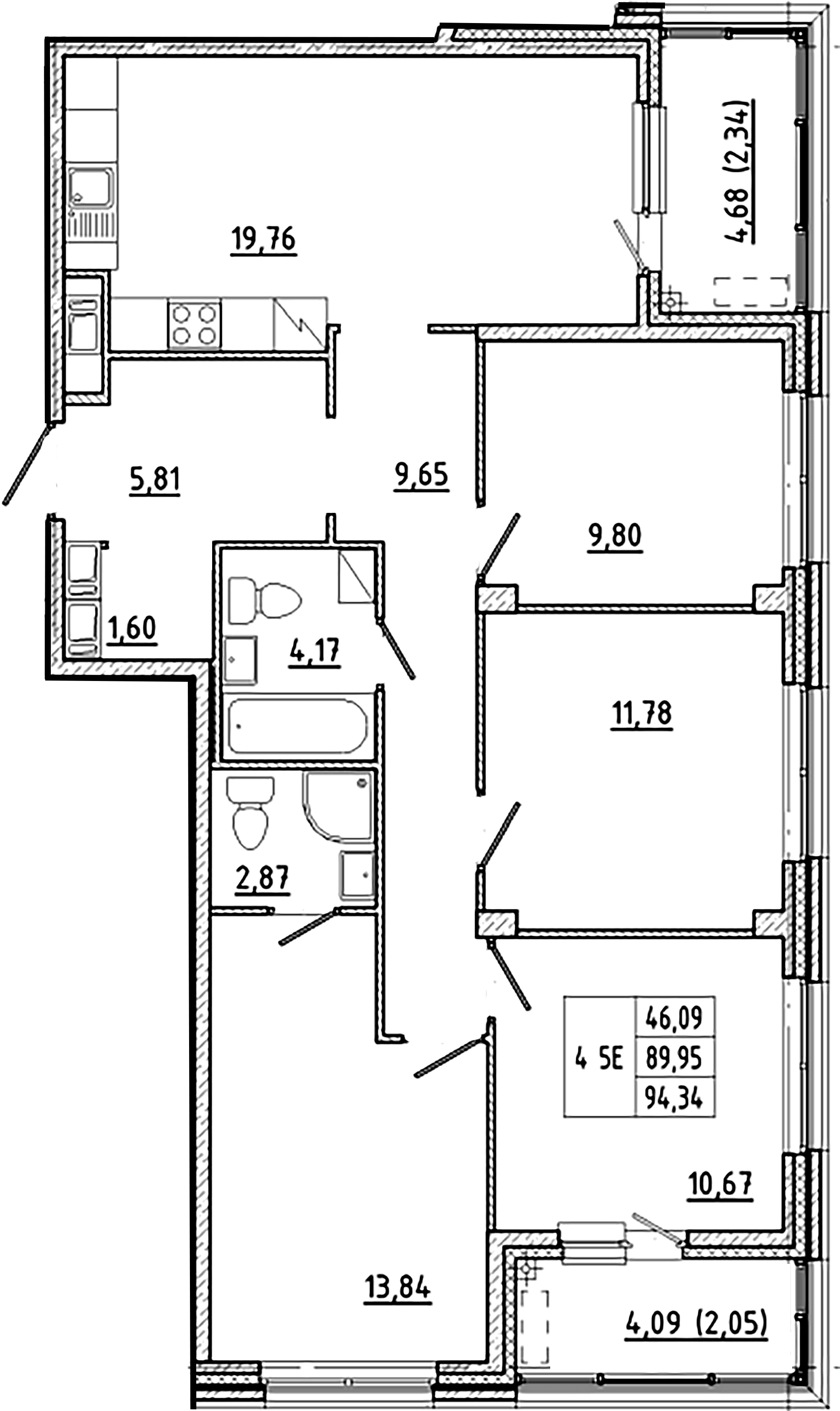 4-комнатная квартира  №168 в Клубный дом №8: 94.34 м², этаж 5 - купить в Санкт-Петербурге