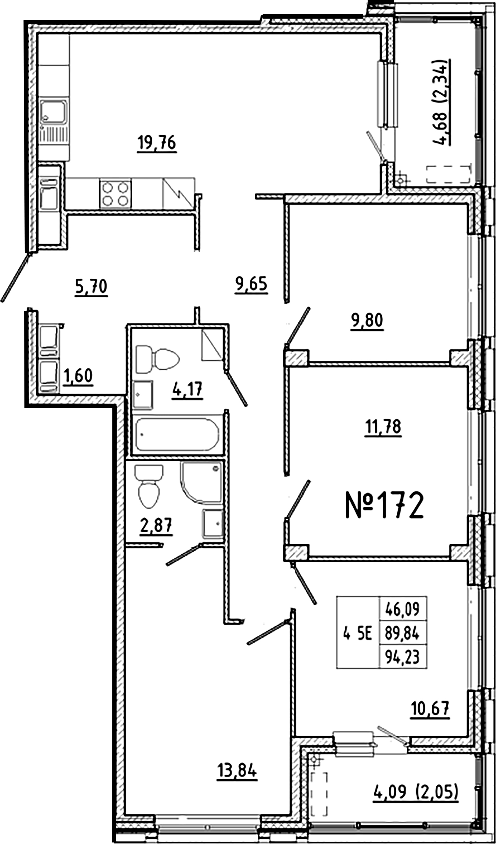 4-комнатная квартира  №172 в Клубный дом №8: 94.23 м², этаж 6 - купить в Санкт-Петербурге