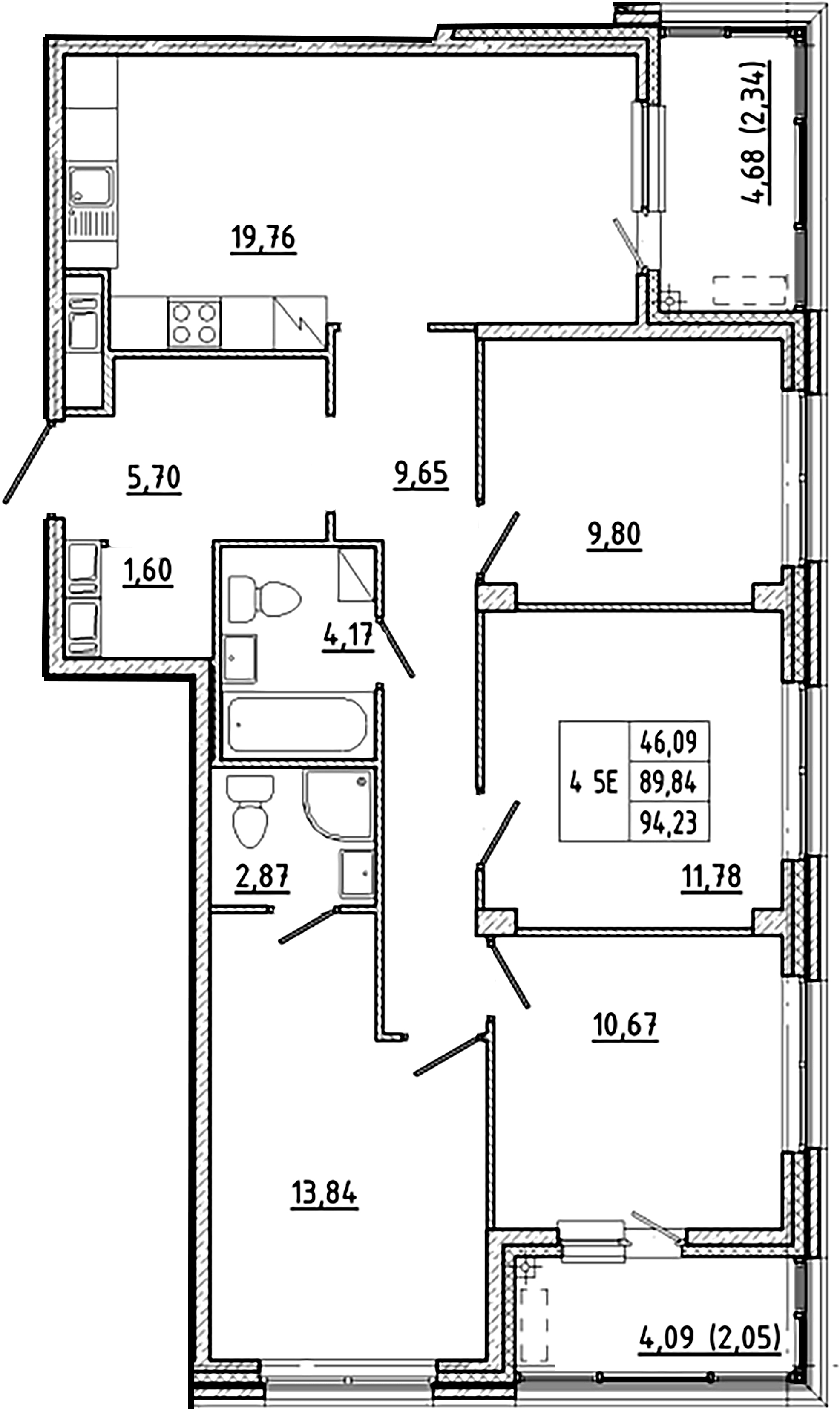 4-комнатная квартира  №184 в Клубный дом №8: 94.23 м², этаж 9 - купить в Санкт-Петербурге