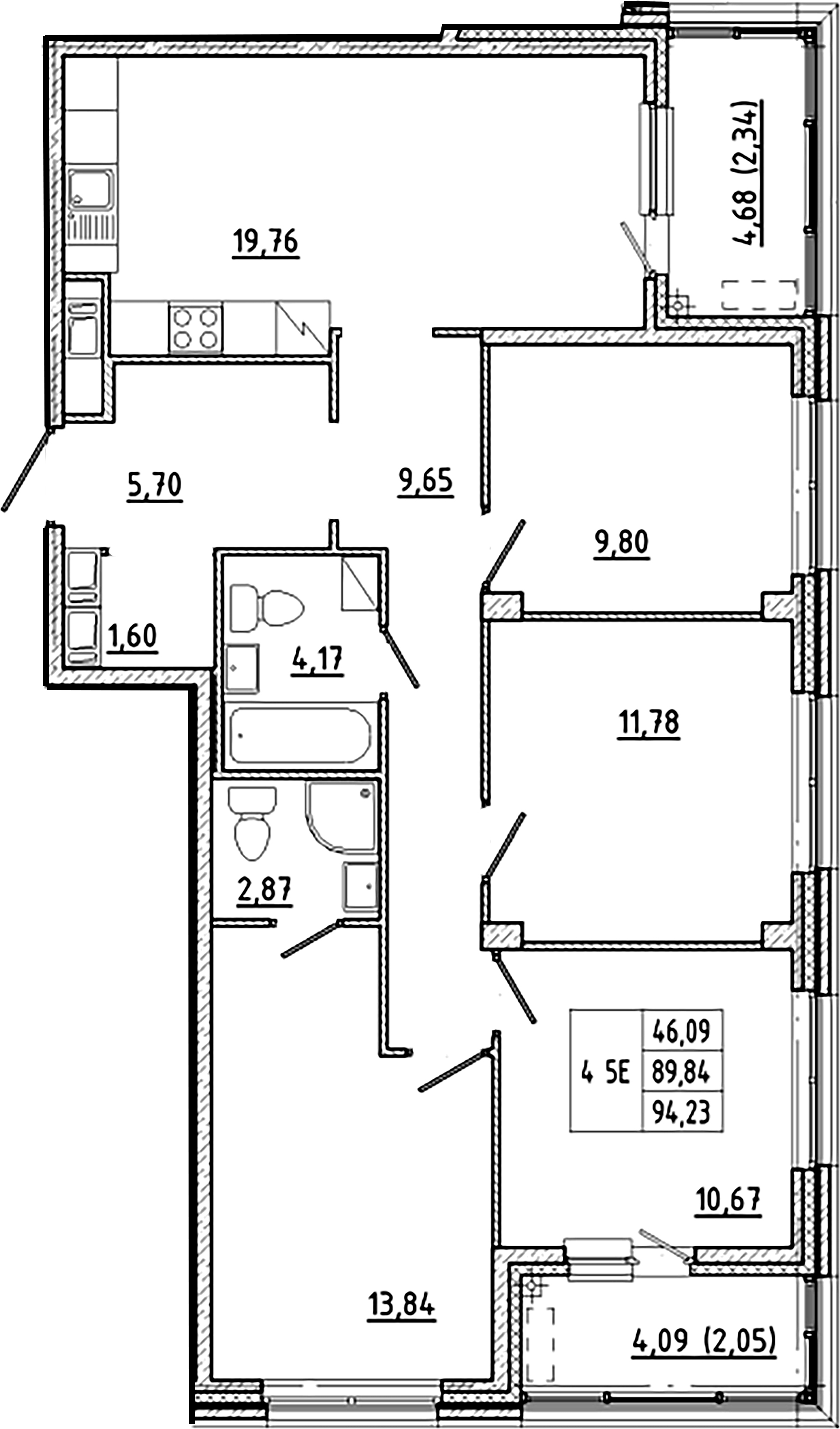 4-комнатная квартира  №180 в Клубный дом №8: 94.23 м², этаж 8 - купить в Санкт-Петербурге