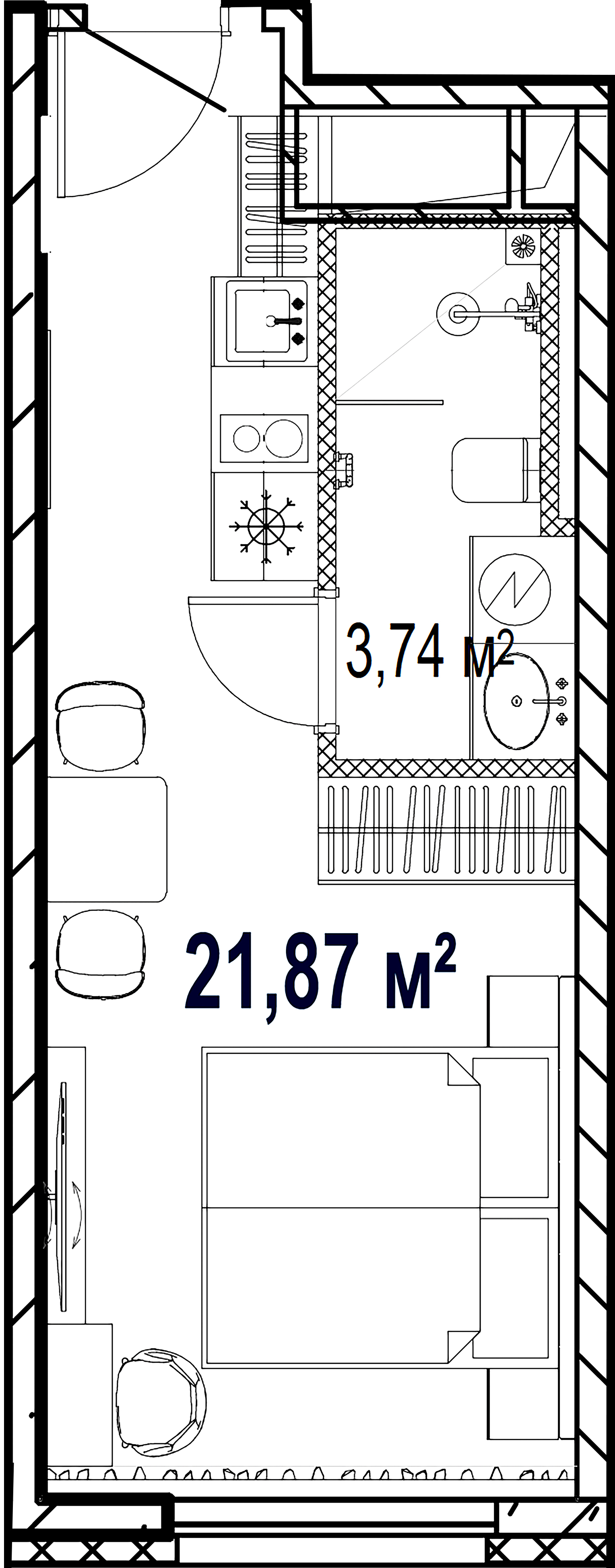 1-комнатная квартира №19 в: Saan: 21.87 м²; этаж: 20 - купить в Санкт-Петербурге